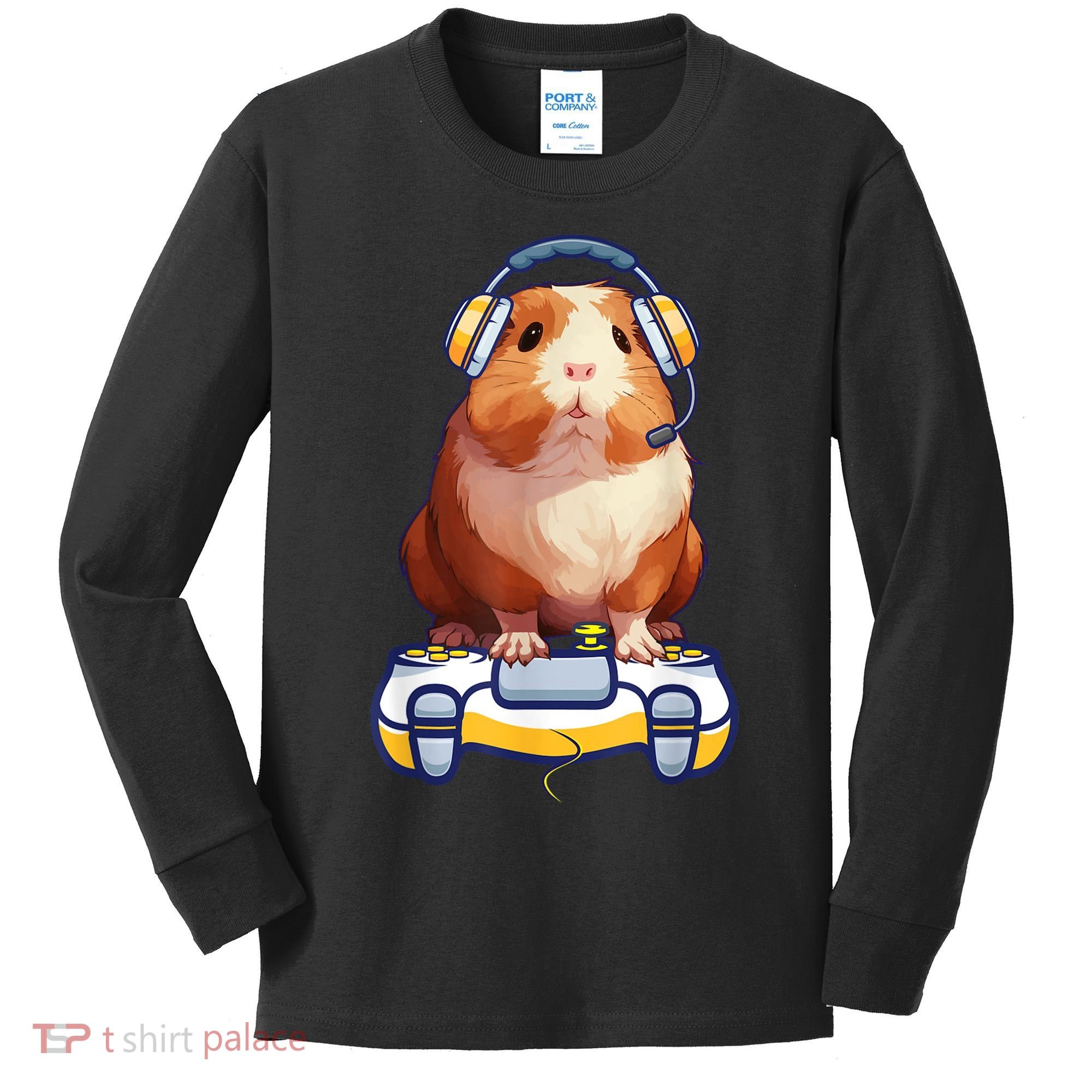 Funny Guinea Pig And Video Gamer Lover Fluffy Cavy Gamers Kids Long Sleeve Shirt