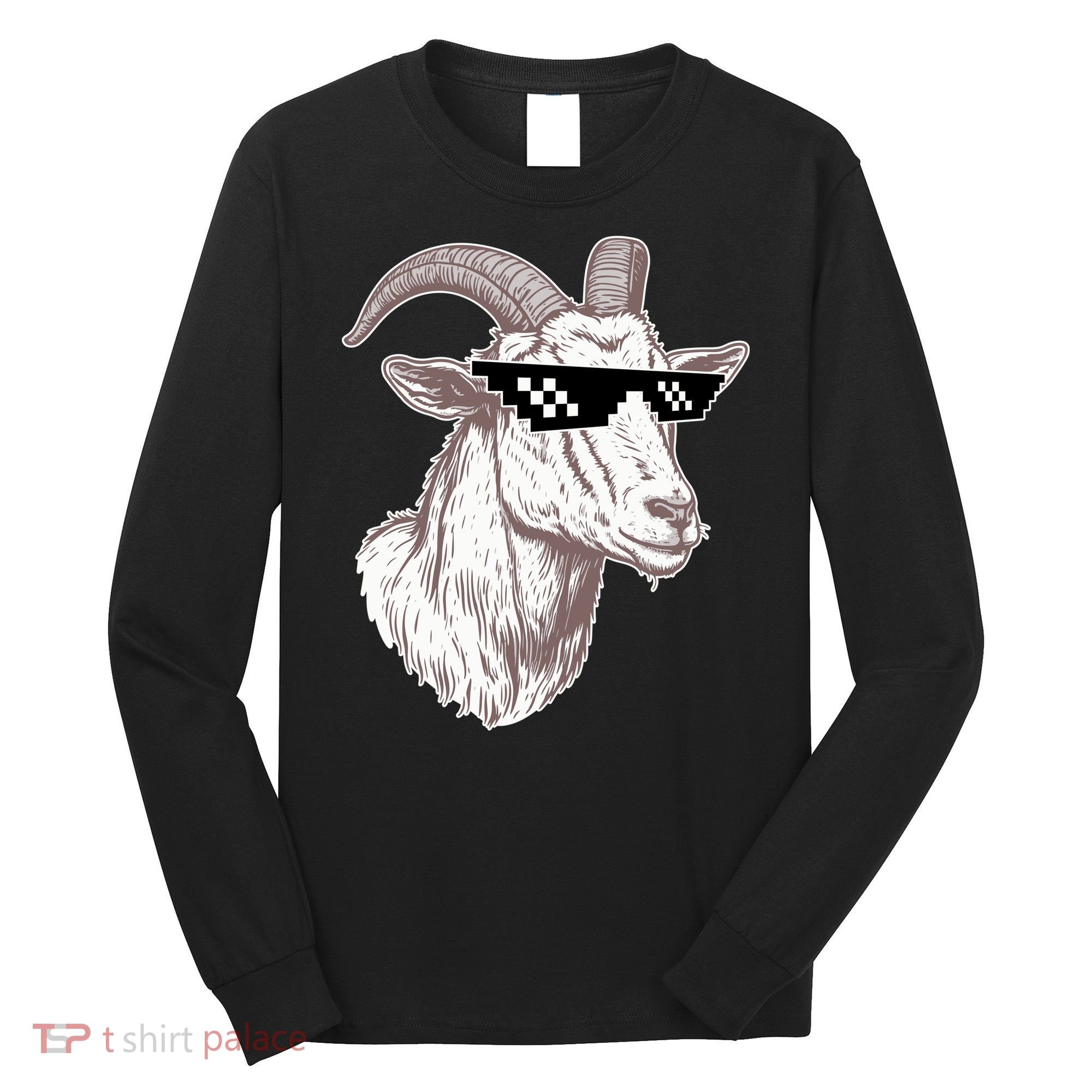 Funny GOAT Pixel Sunglasses Meme Long Sleeve Shirt