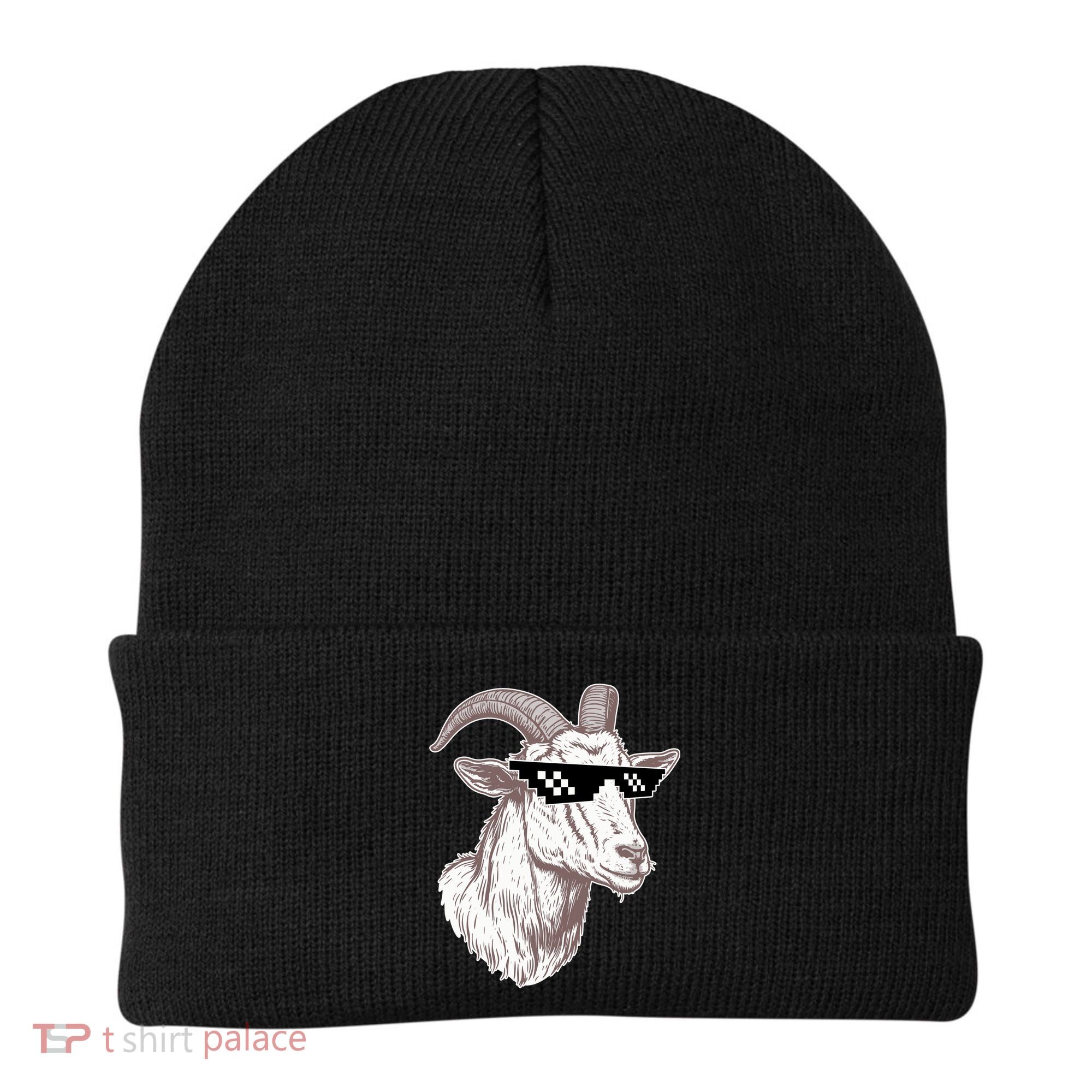 Funny GOAT Pixel Sunglasses Meme Beanie
