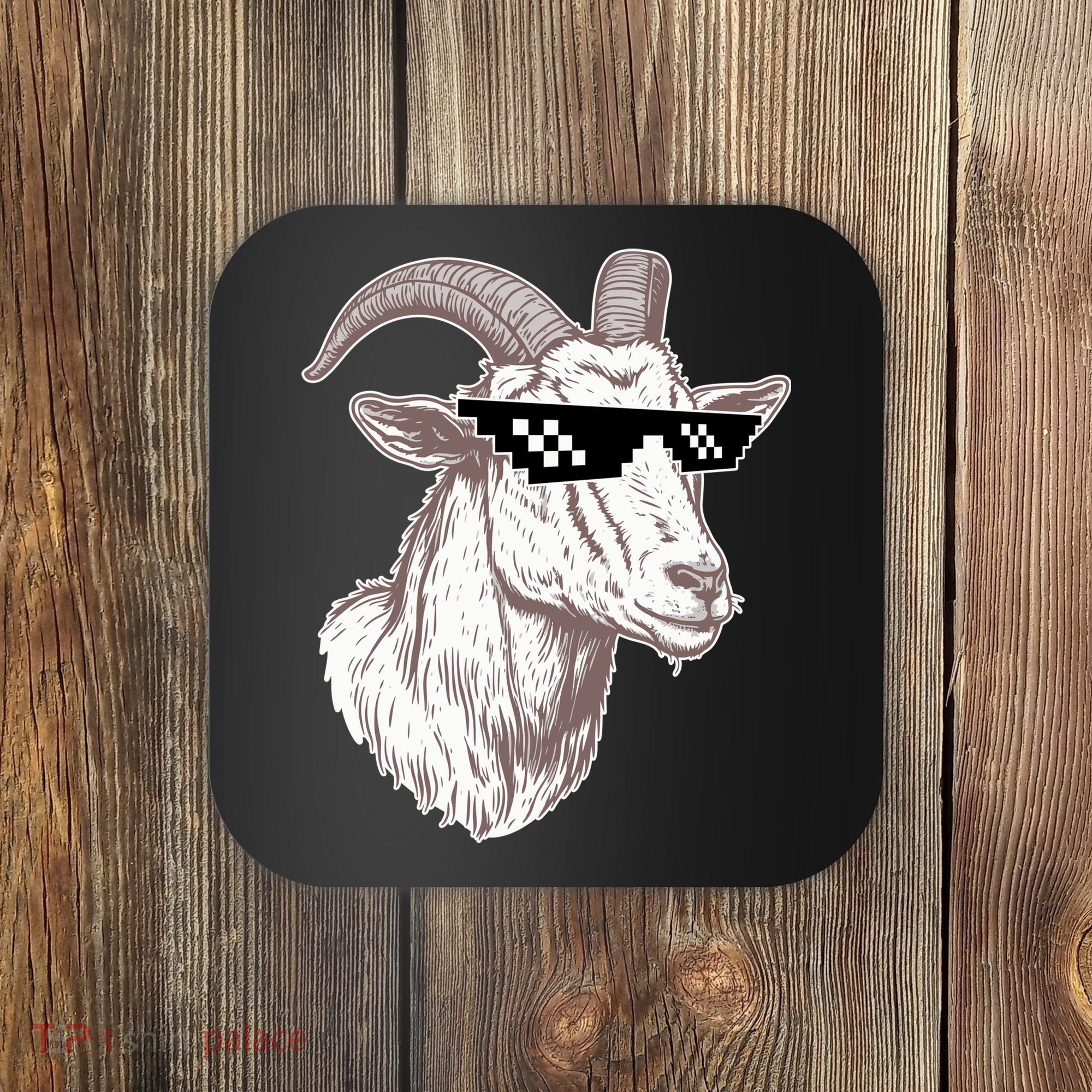 Funny GOAT Pixel Sunglasses Meme Coaster