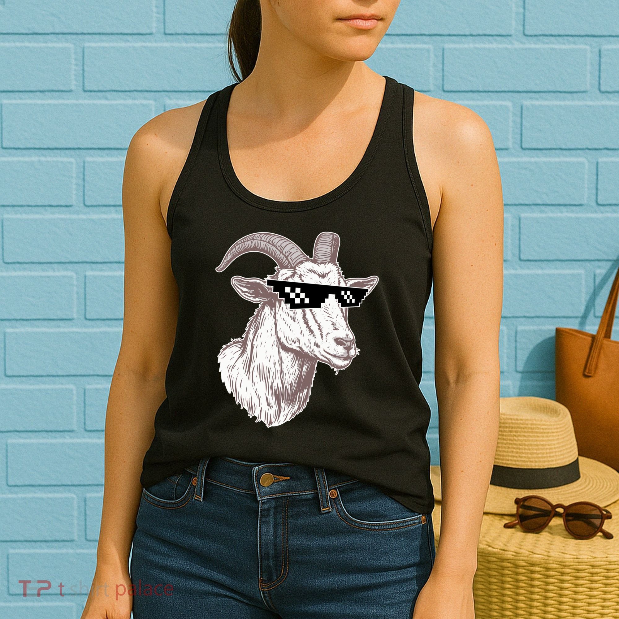 Funny GOAT Pixel Sunglasses Meme Women's Tank Top