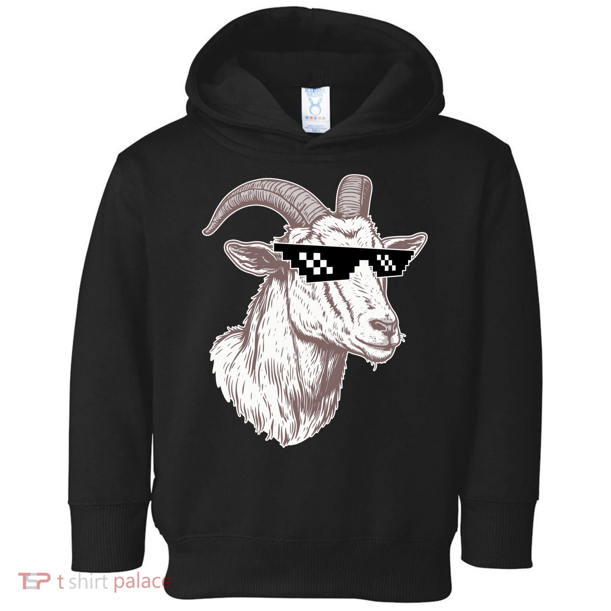 Funny GOAT Pixel Sunglasses Meme Toddler Hoodie