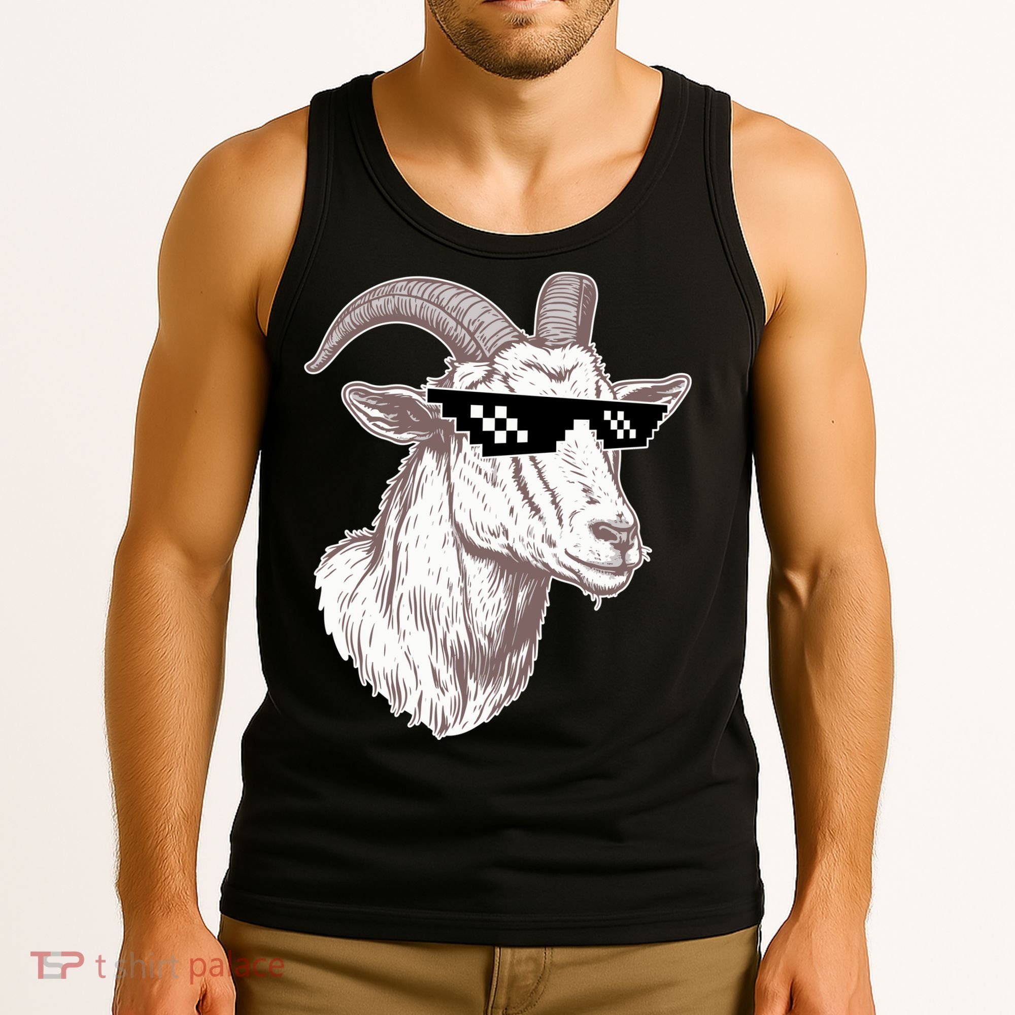 Funny GOAT Pixel Sunglasses Meme Tank Top
