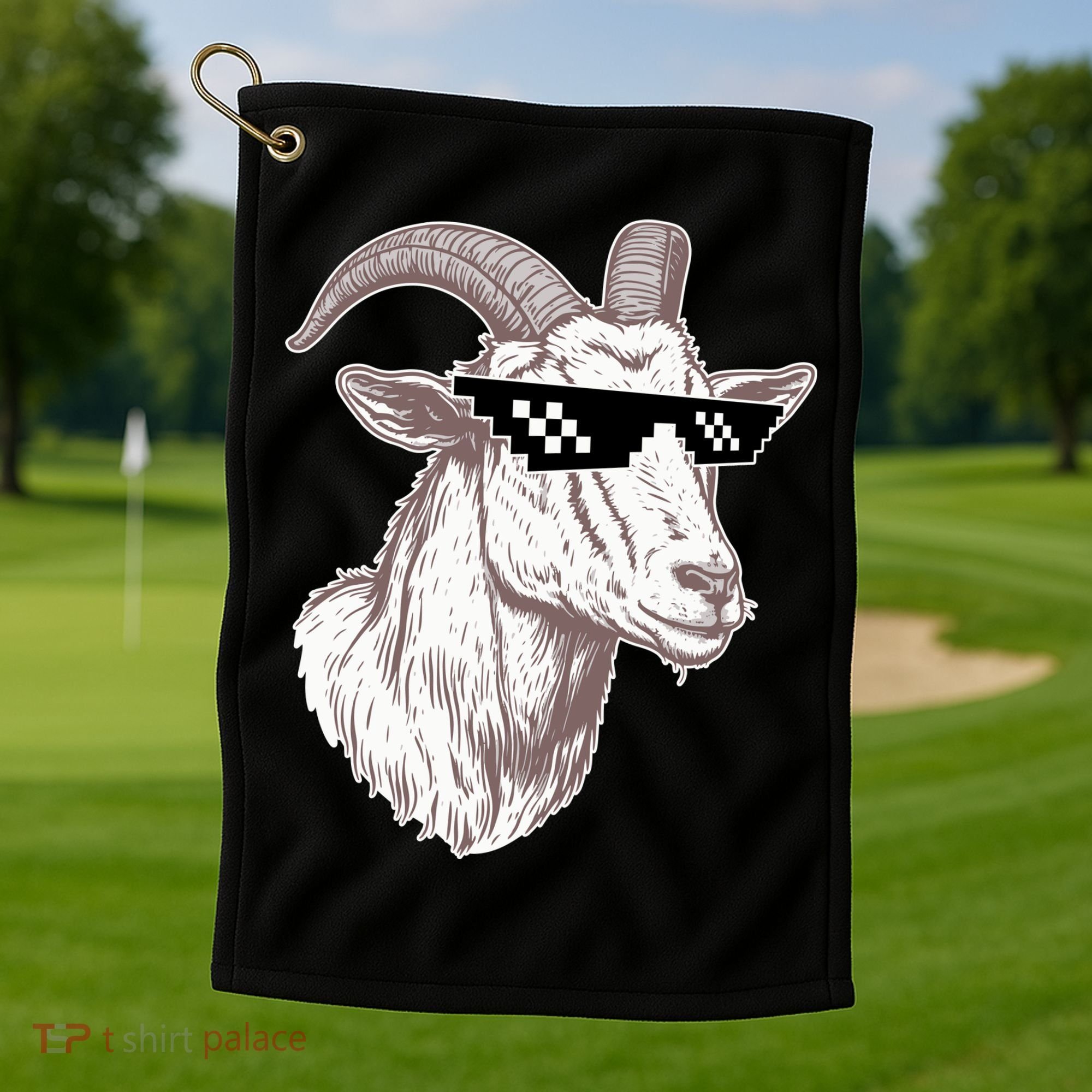 Funny GOAT Pixel Sunglasses Meme Golf Towel