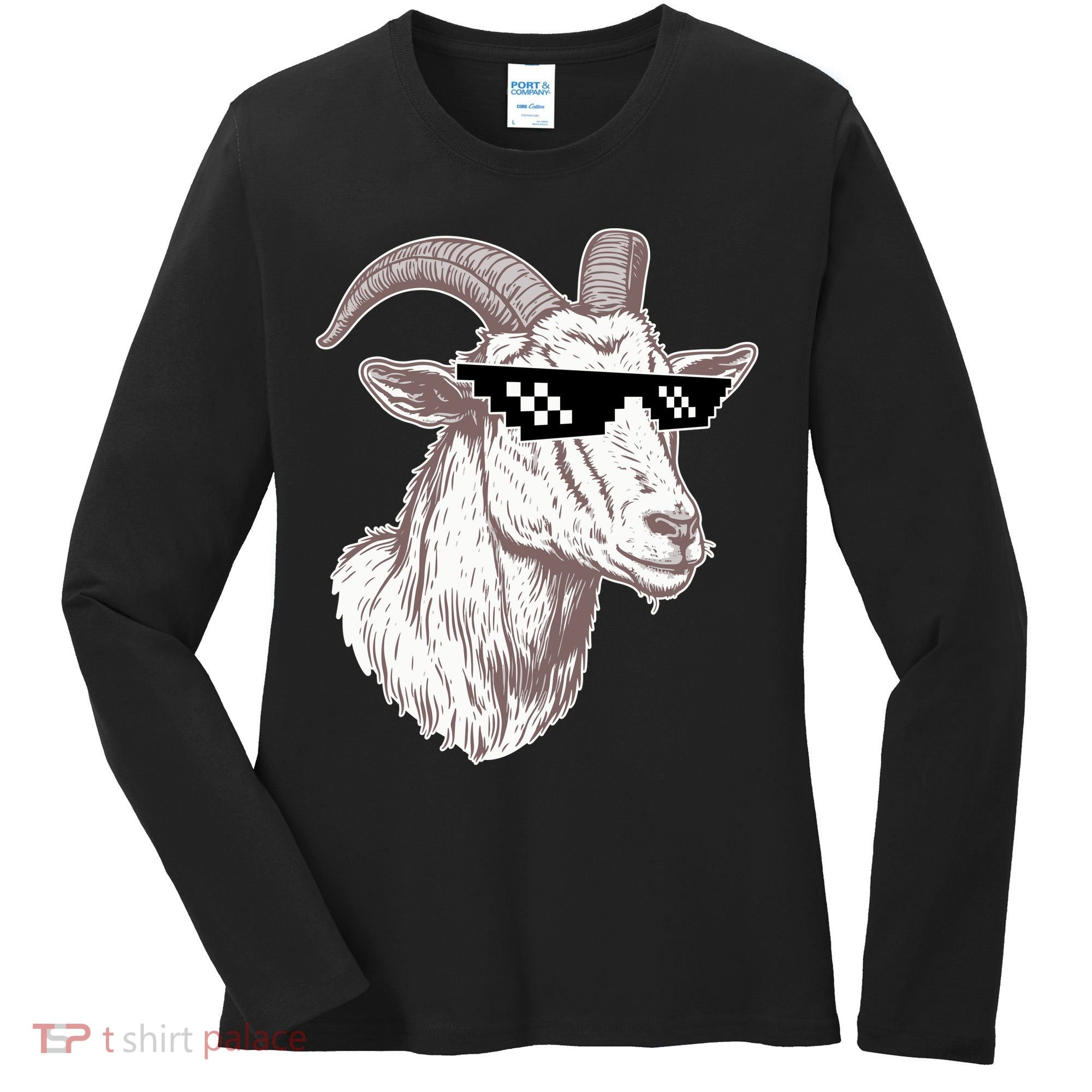 Funny GOAT Pixel Sunglasses Meme Women's Long Sleeve Shirt