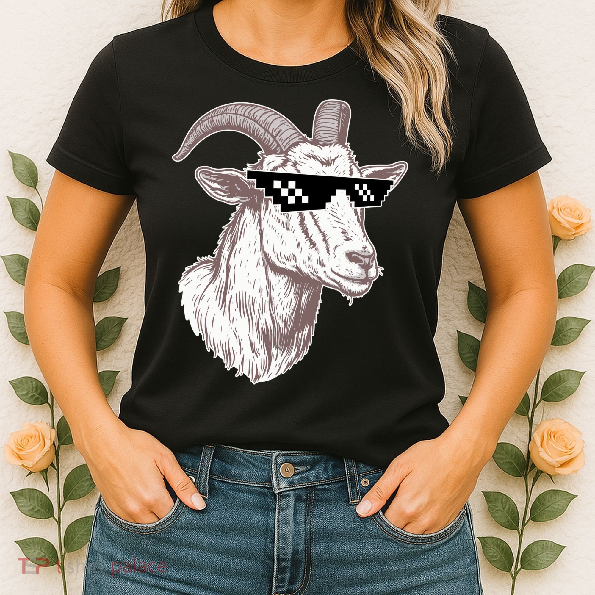 Funny GOAT Pixel Sunglasses Meme Women's T-Shirt