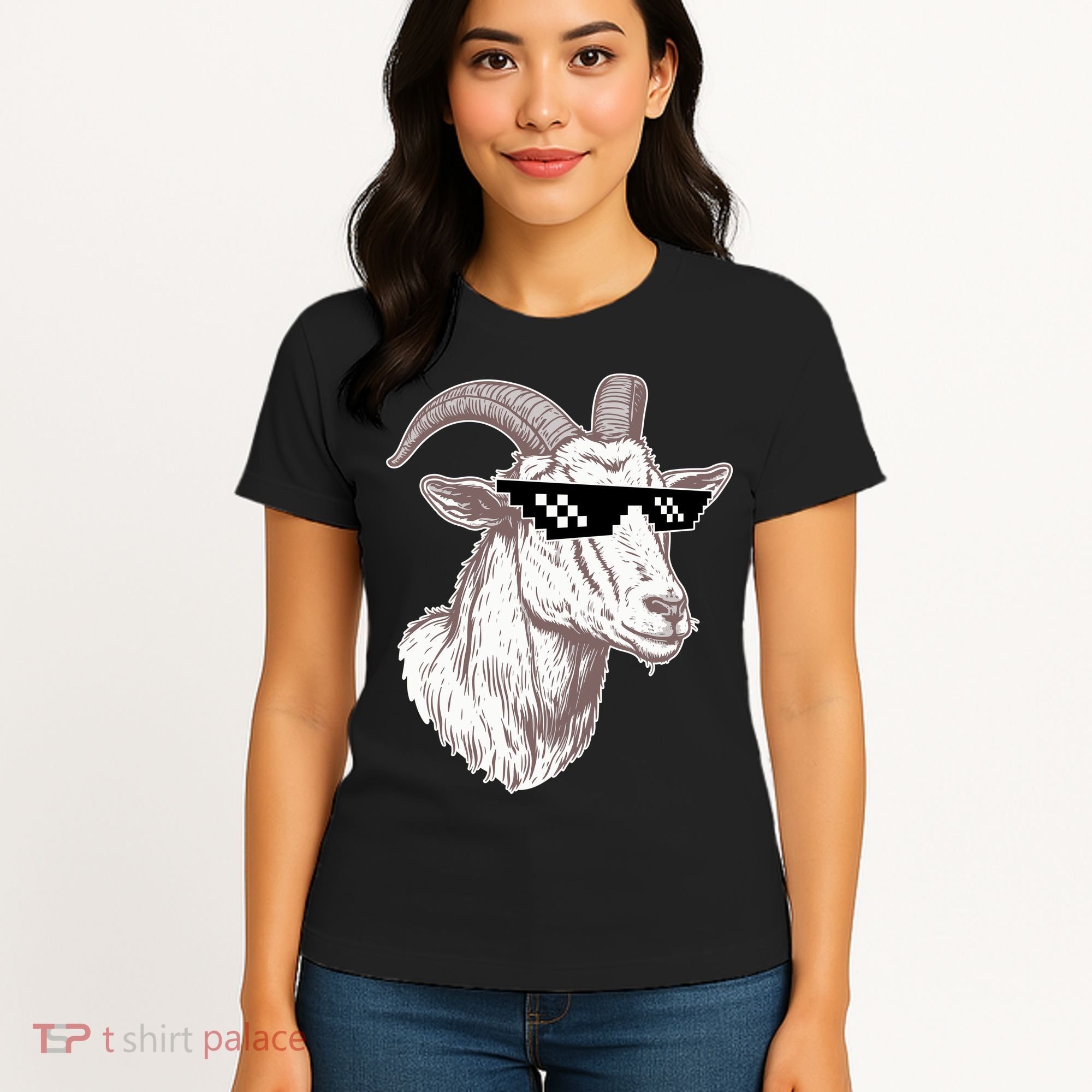 Funny GOAT Pixel Sunglasses Meme Women's T-Shirt