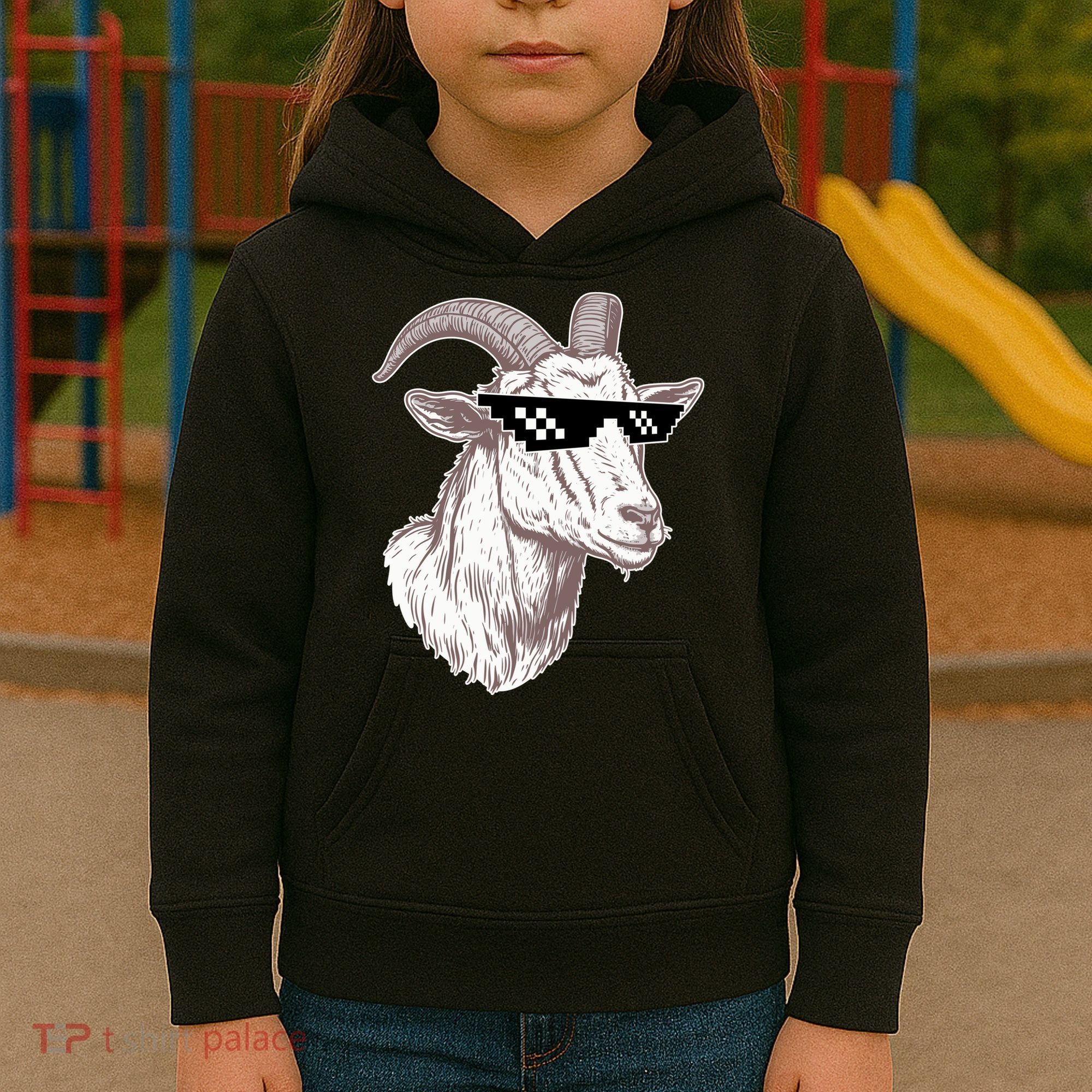 Funny GOAT Pixel Sunglasses Meme Kids Hoodie