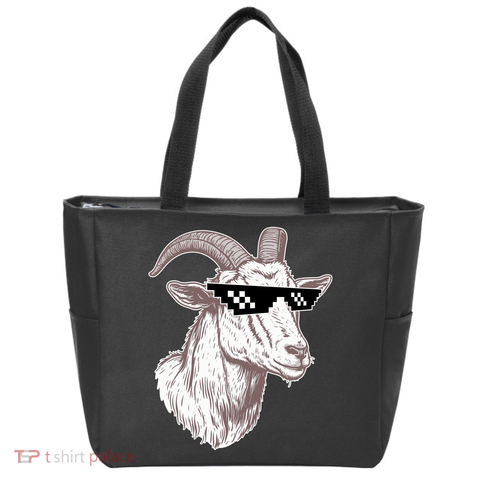 Funny GOAT Pixel Sunglasses Meme Tote Bag