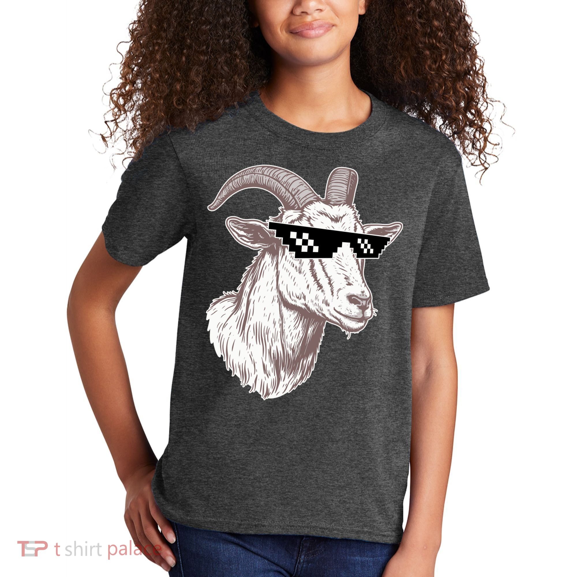 Funny GOAT Pixel Sunglasses Meme Kids T-Shirt