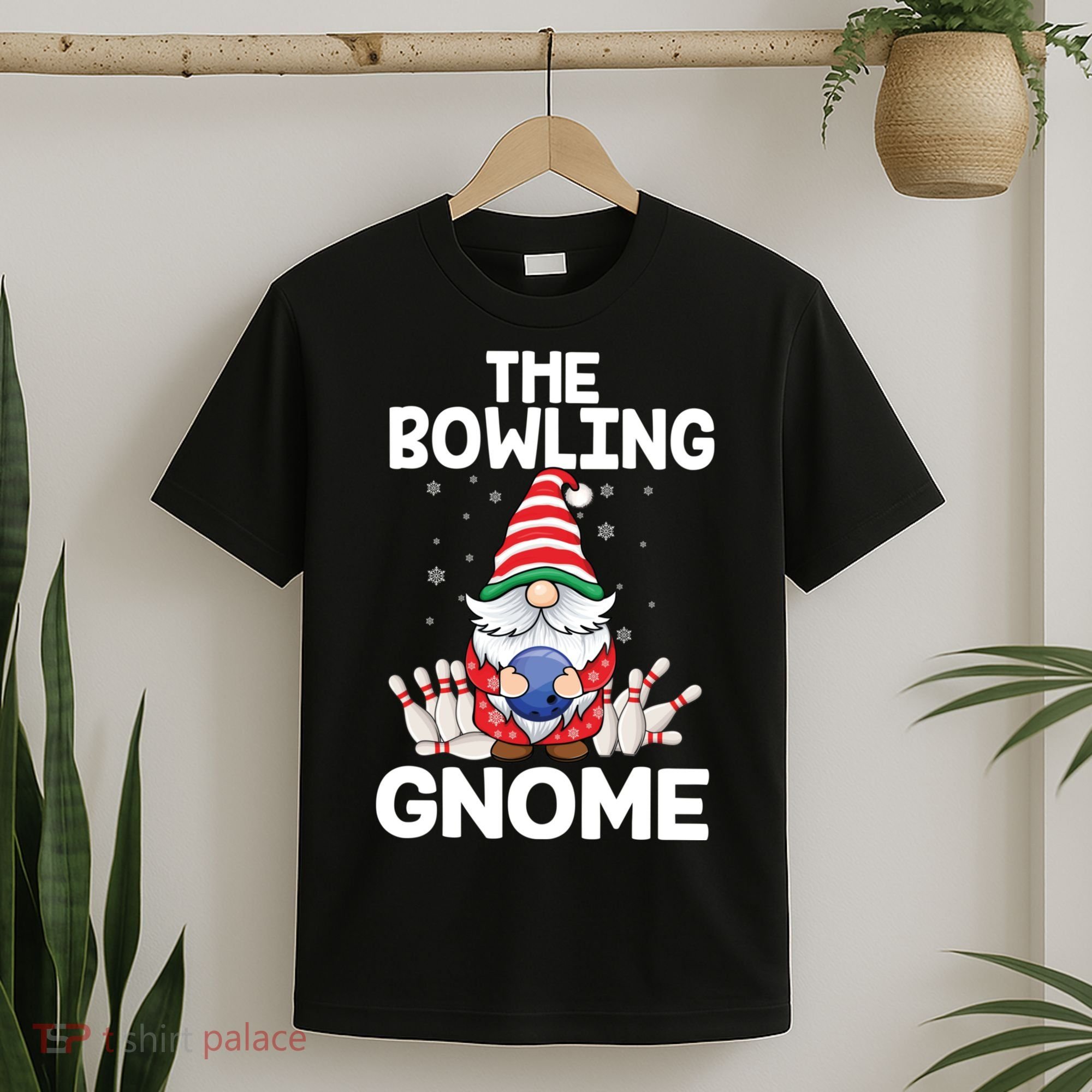 Funny Gnome Pajamas Bowling Gnome Xmas Cute Christmas Gnome T-Shirt
