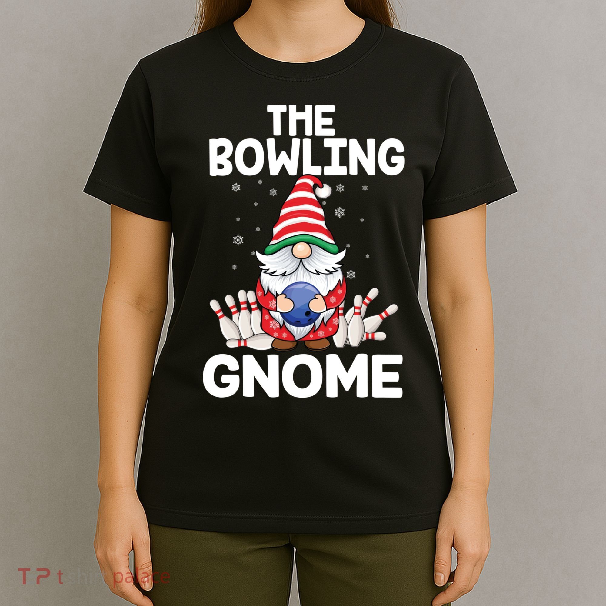 Funny Gnome Pajamas Bowling Gnome Xmas Cute Christmas Gnome T-Shirt