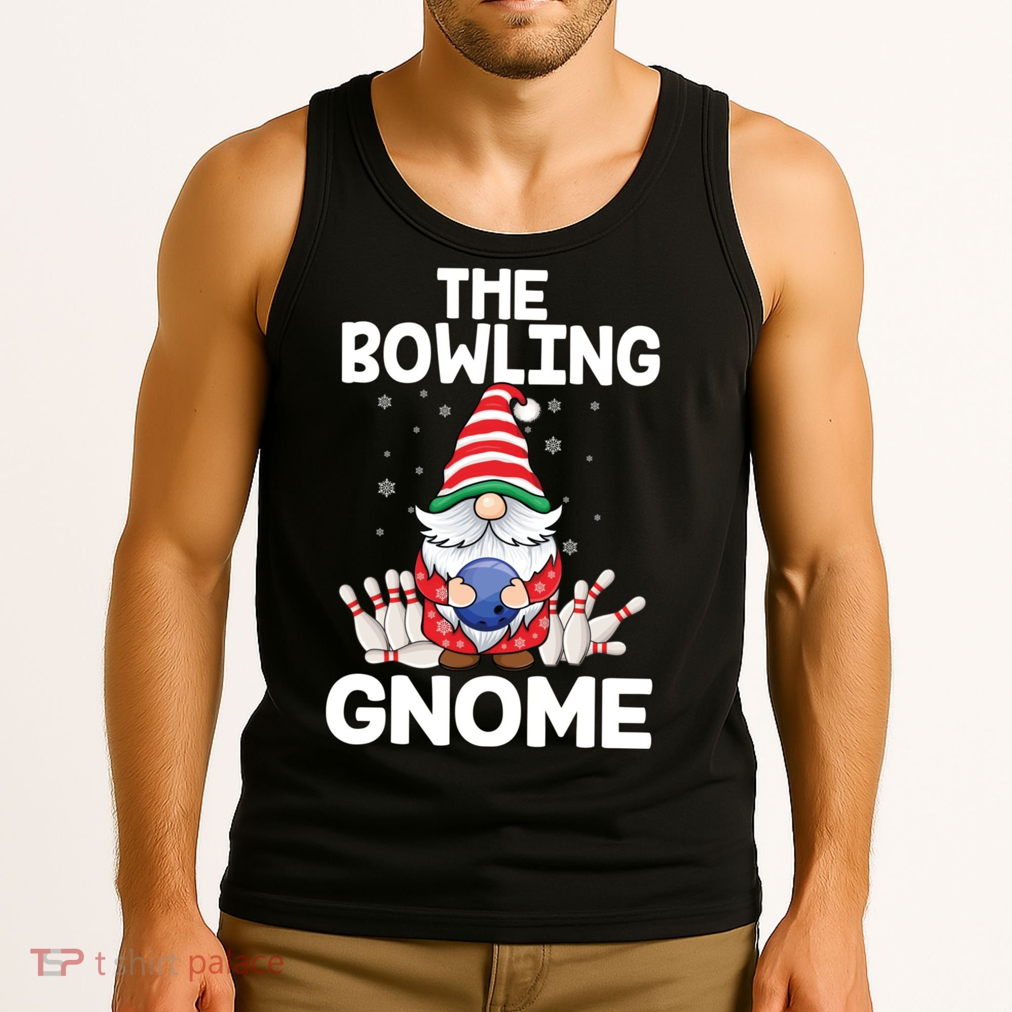 Funny Gnome Pajamas Bowling Gnome Xmas Cute Christmas Gnome Tank Top