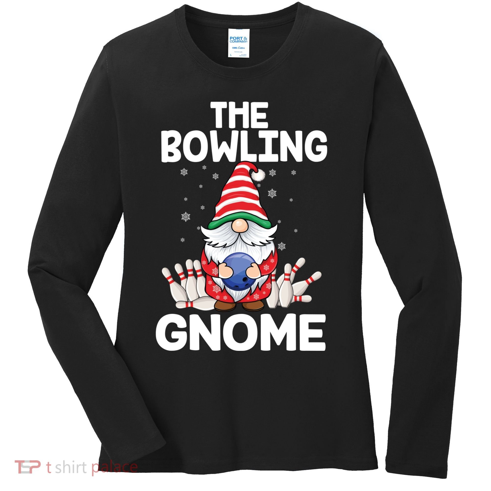 Funny Gnome Pajamas Bowling Gnome Xmas Cute Christmas Gnome Women's Long Sleeve Shirt