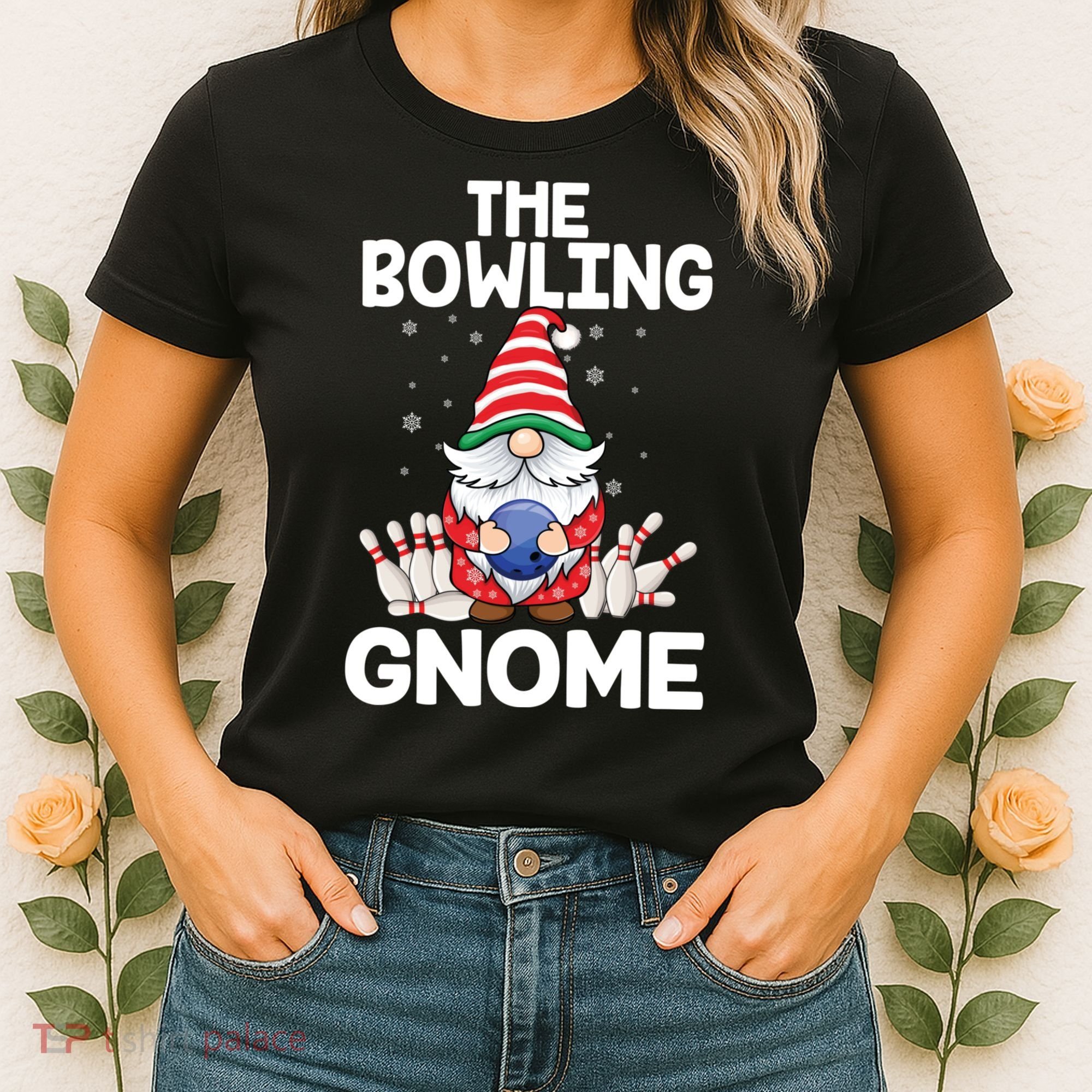 Funny Gnome Pajamas Bowling Gnome Xmas Cute Christmas Gnome Women's T-Shirt