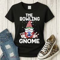 Funny Gnome Pajamas Bowling Gnome Xmas Cute Christmas Gnome Women's T-Shirt thumb 3