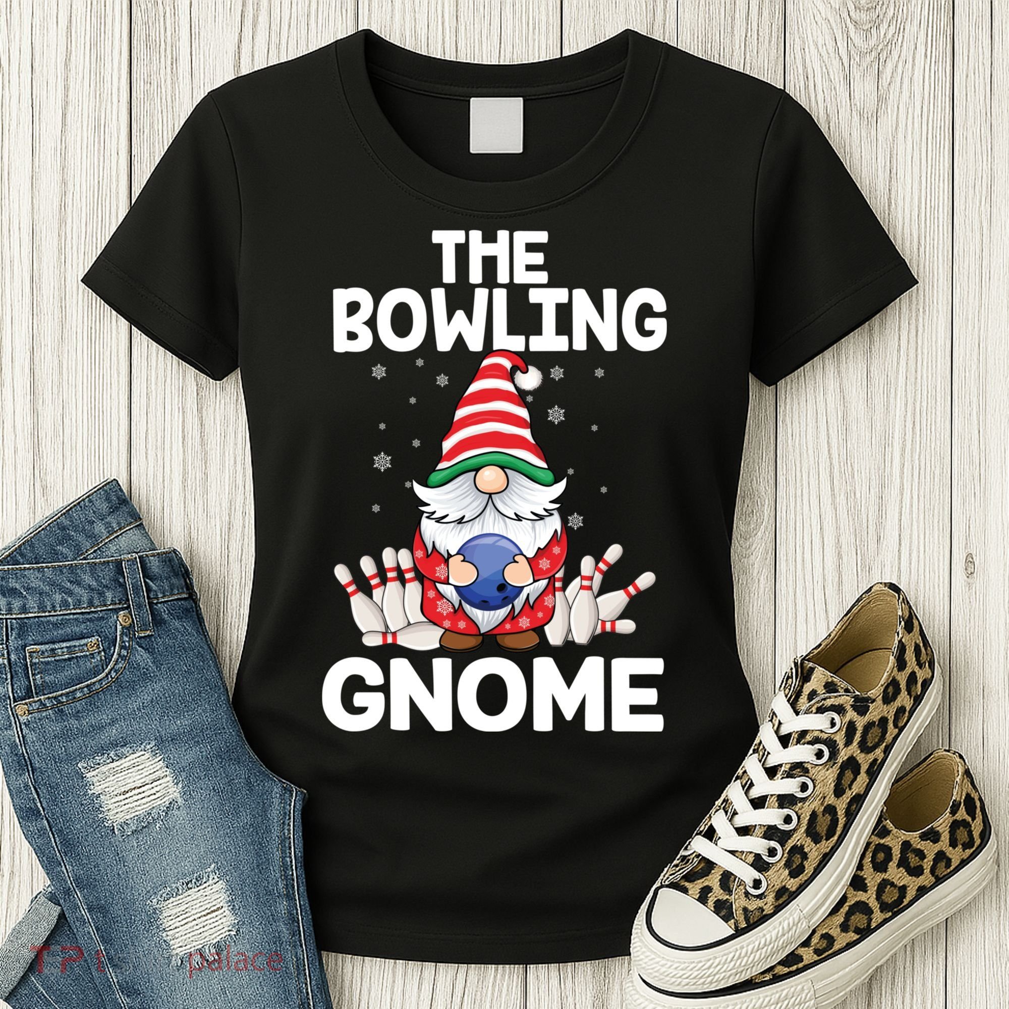 Funny Gnome Pajamas Bowling Gnome Xmas Cute Christmas Gnome Women's T-Shirt