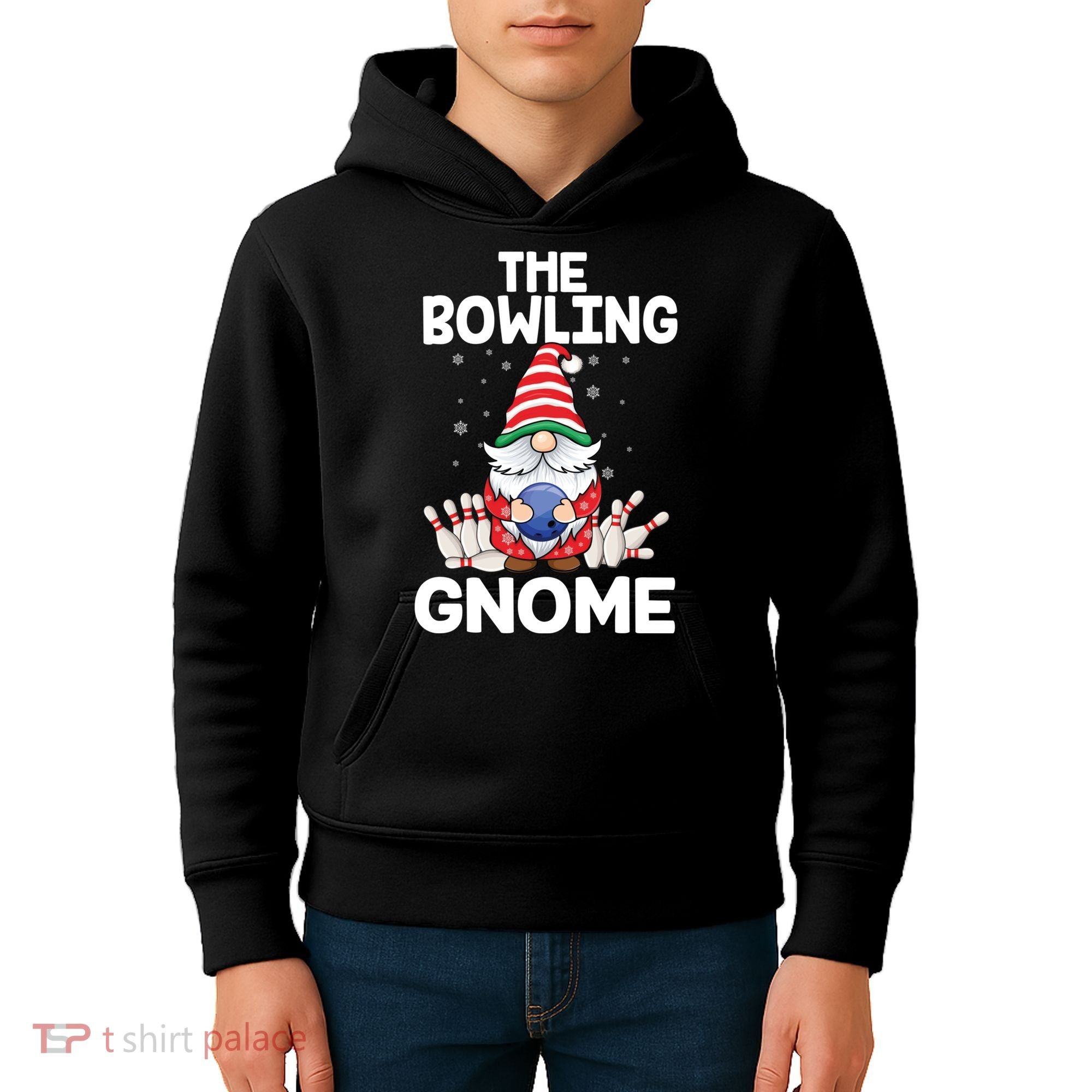 Funny Gnome Pajamas Bowling Gnome Xmas Cute Christmas Gnome Kids Hoodie