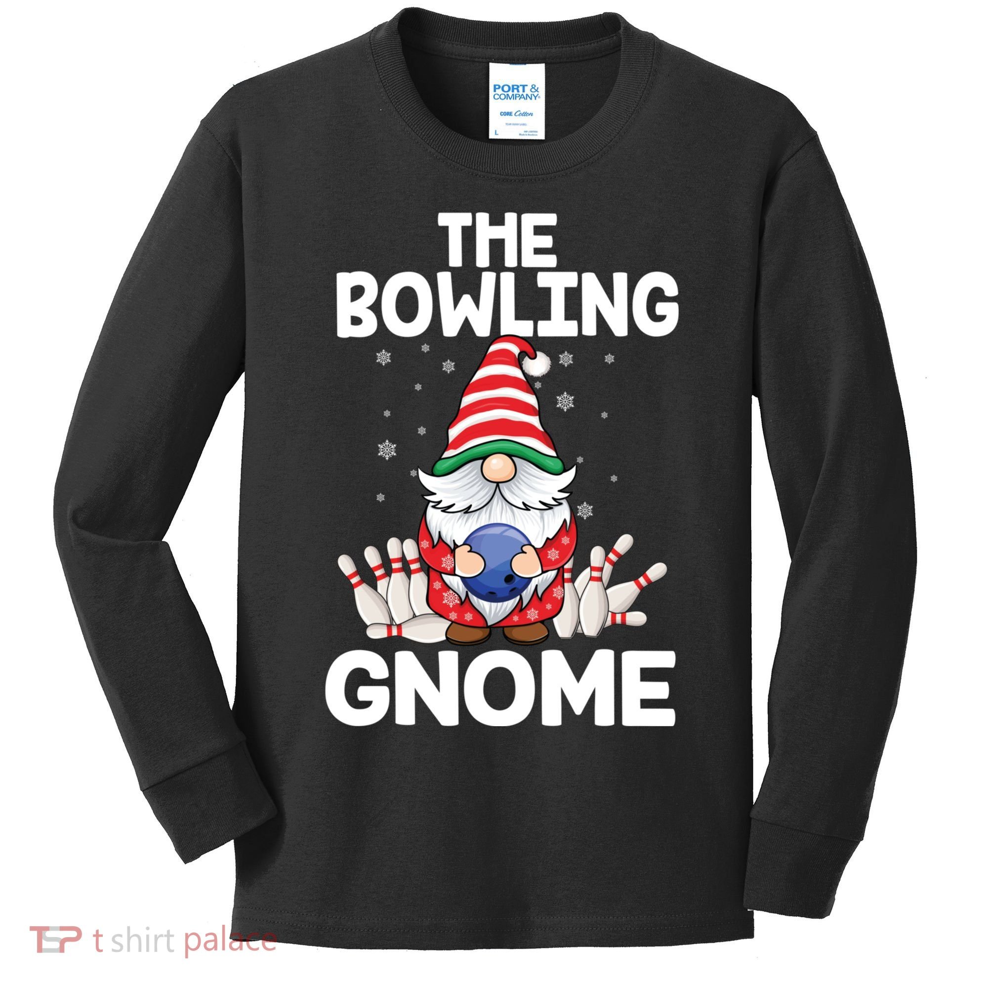 Funny Gnome Pajamas Bowling Gnome Xmas Cute Christmas Gnome Kids Long Sleeve Shirt