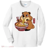 Funny Groundhog Ramen Noodles Kids Long Sleeve Shirt thumb 0