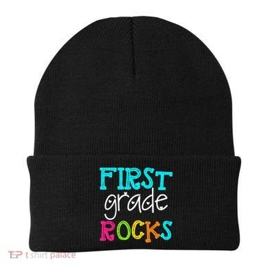 First Grade Rocks Cool Gift Team 1St Grade Teacher Funny Gift Beanie