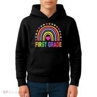 First Grade Rainbow Teacher Team 1st Grade Squad Kids Hoodie thumb 4