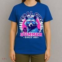 Feral Girl Racoon Summer Beach Sun Vibes T-Shirt thumb 4