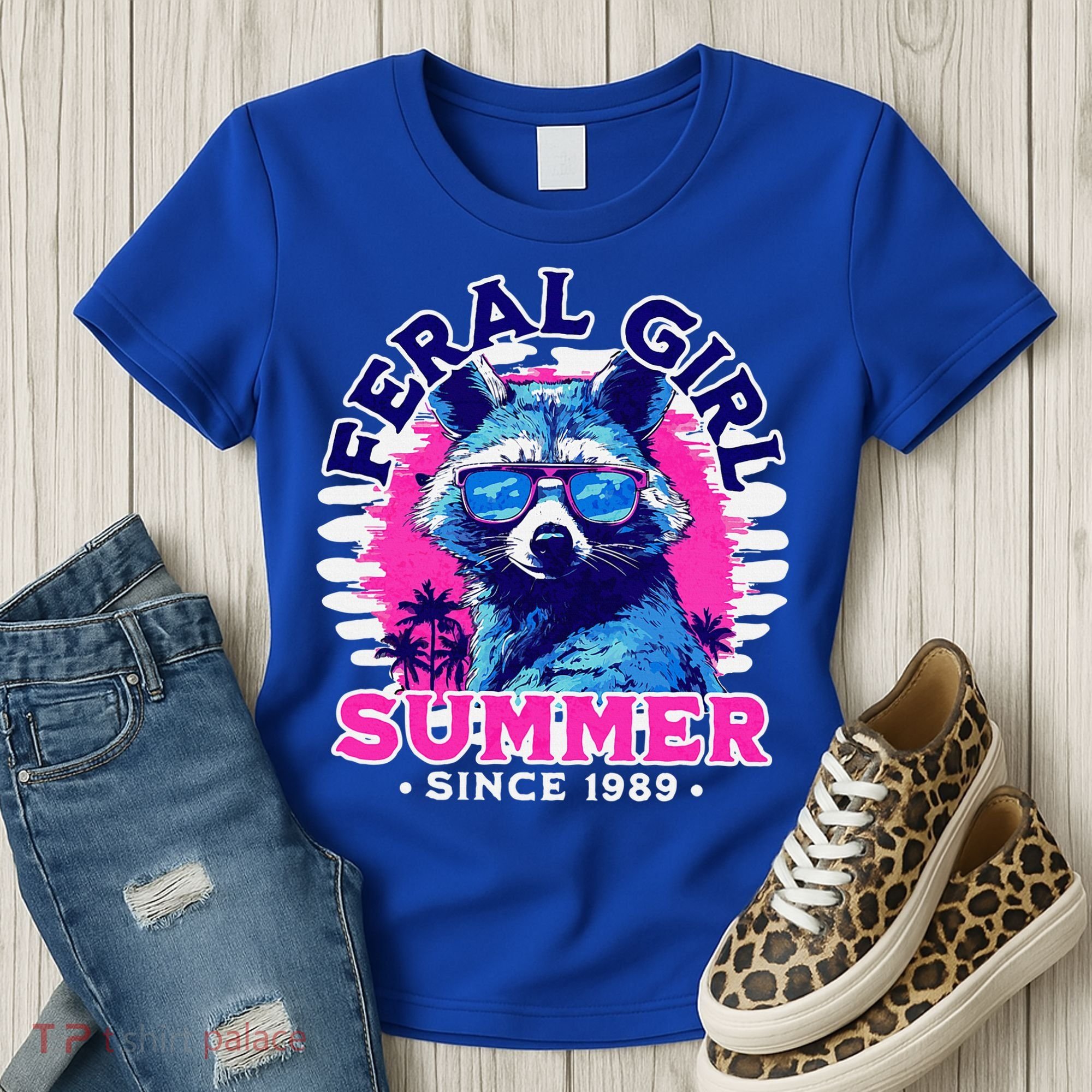 Feral Girl Racoon Summer Beach Sun Vibes Women's T-Shirt