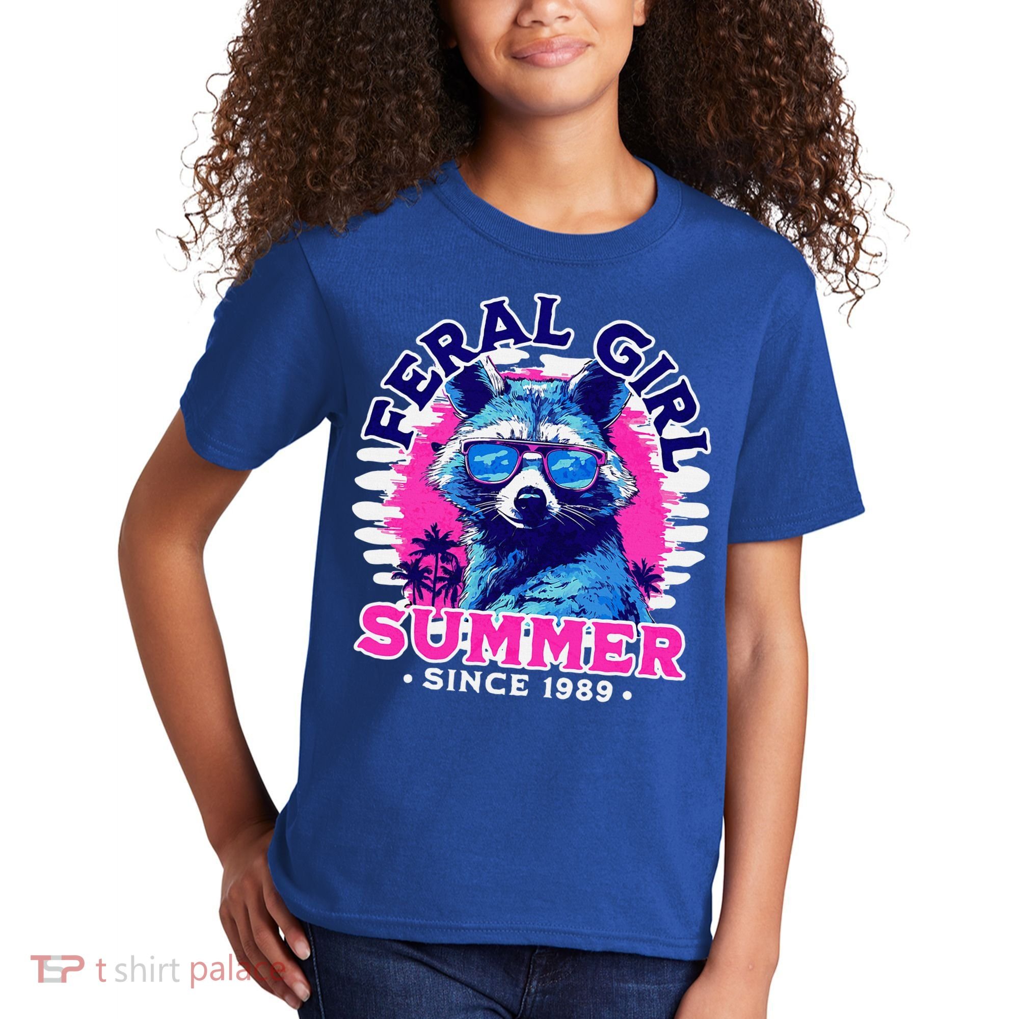 Feral Girl Racoon Summer Beach Sun Vibes Kids T-Shirt