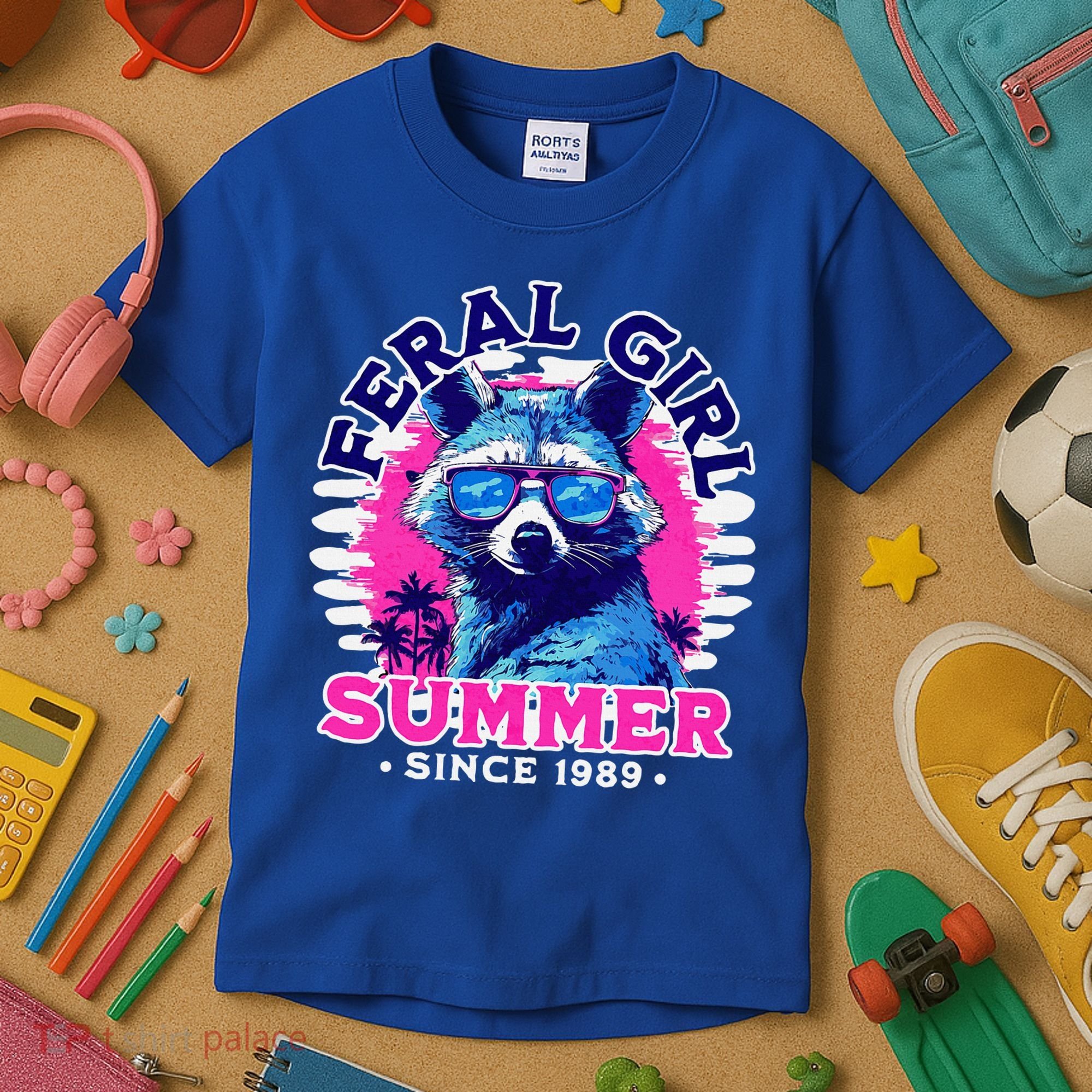 Feral Girl Racoon Summer Beach Sun Vibes Kids T-Shirt