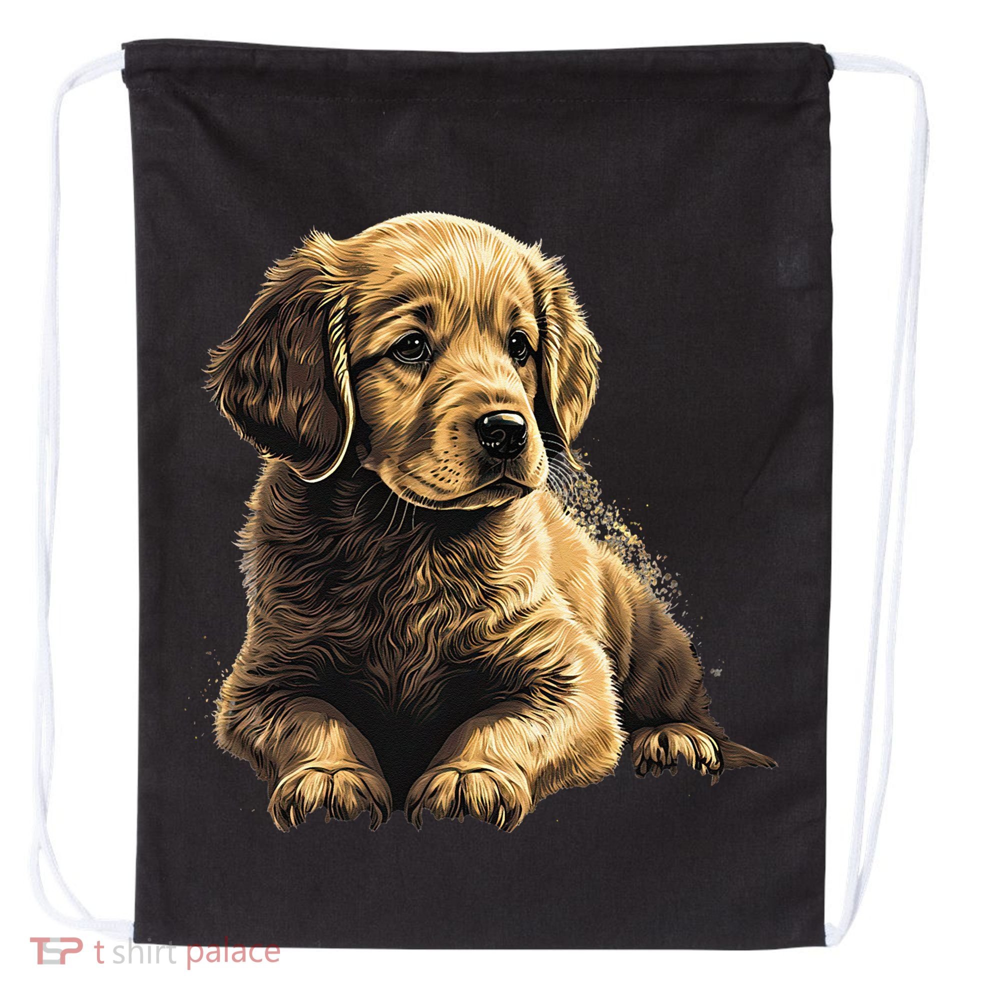 Funny Golden Retriever Puppy Puppies Drawstring Bag