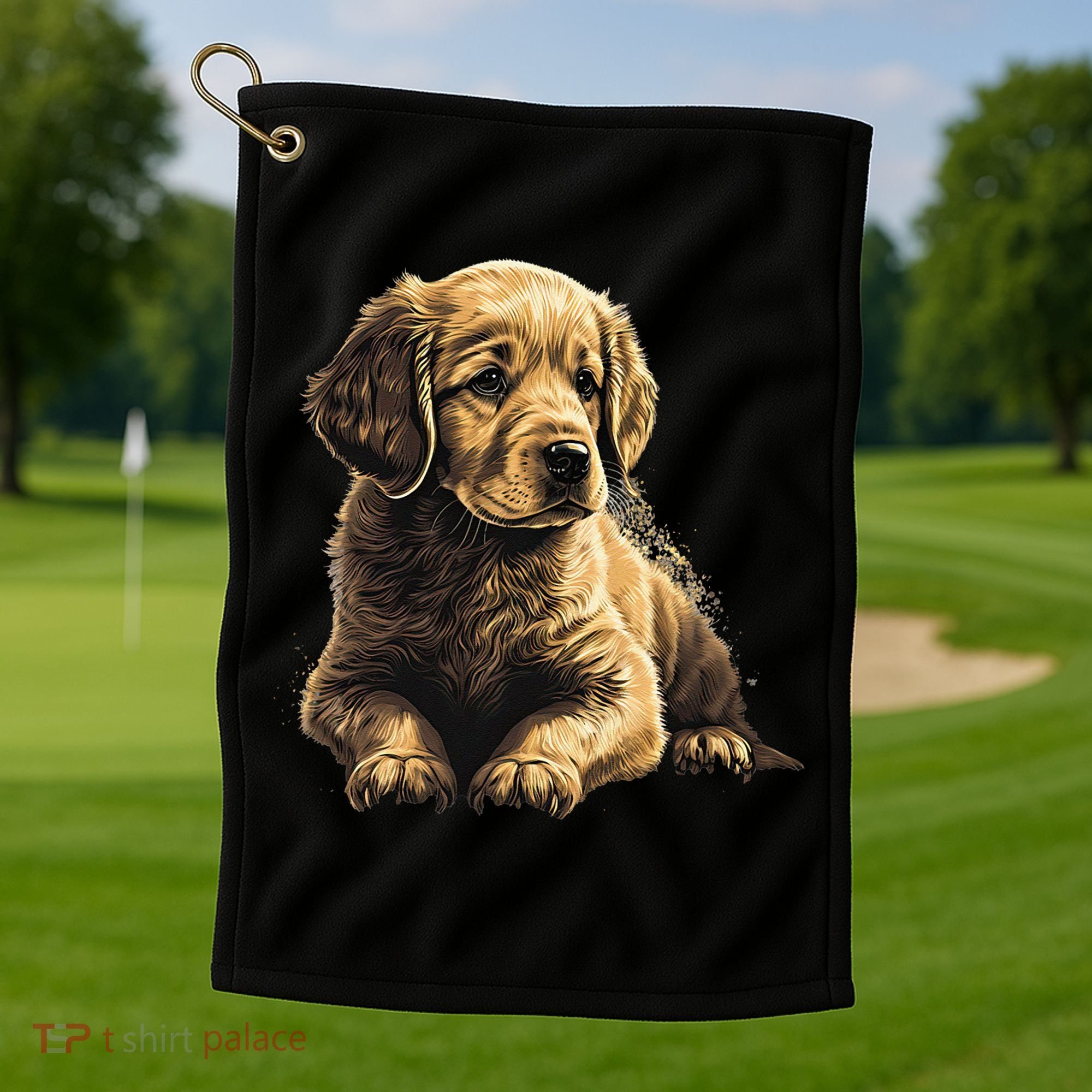 Funny Golden Retriever Puppy Puppies Golf Towel