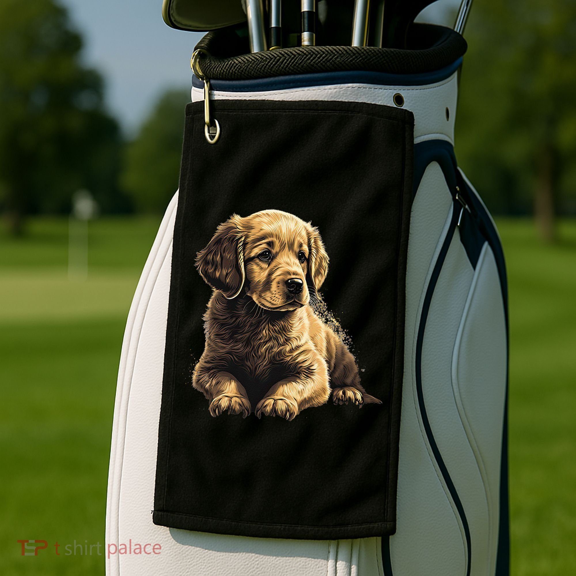 Funny Golden Retriever Puppy Puppies Golf Towel