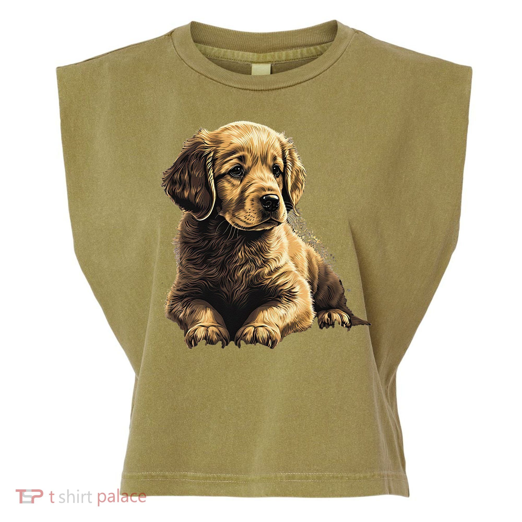 Funny Golden Retriever Puppy Puppies Garment-Dyed Women's Muscle Tee