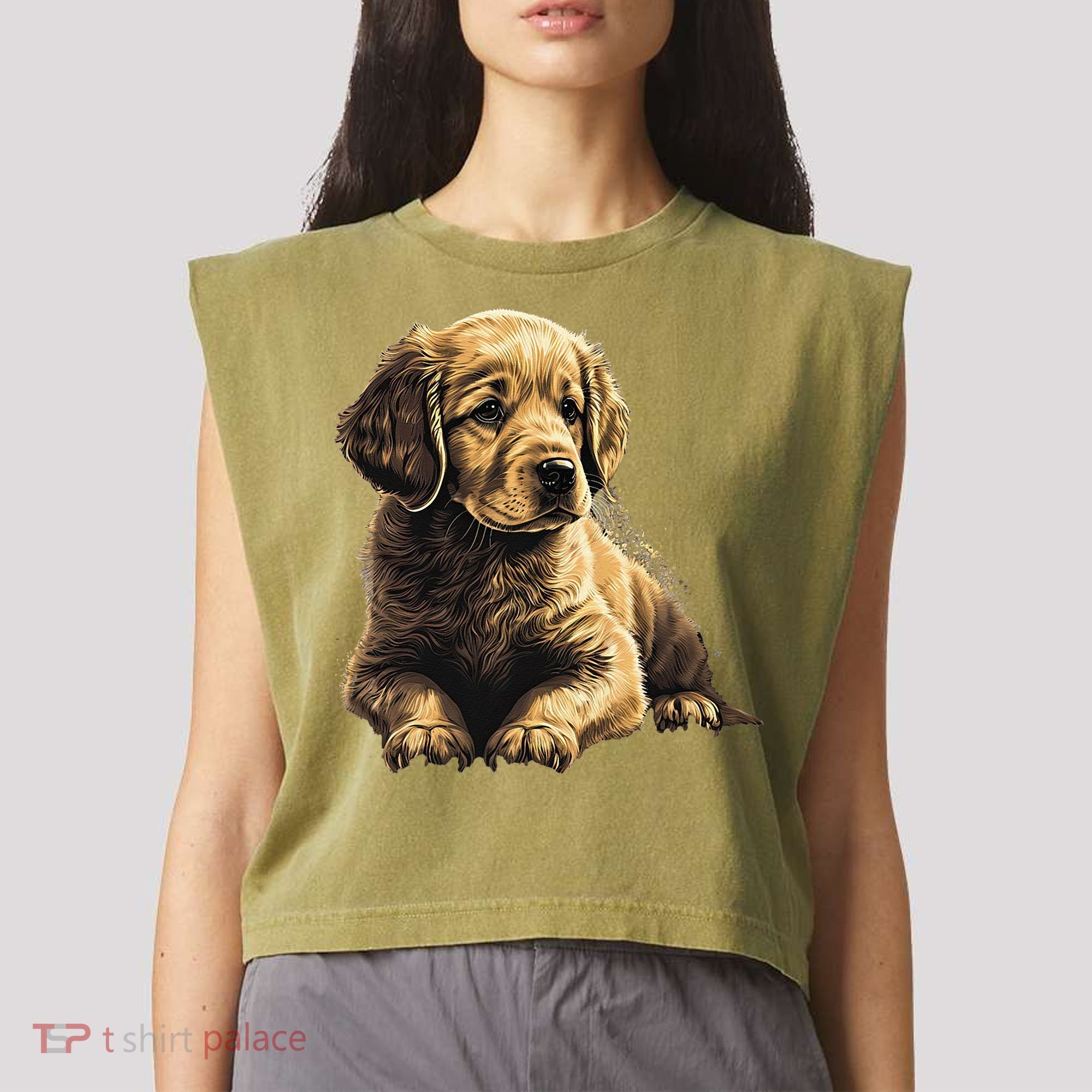Funny Golden Retriever Puppy Puppies Garment-Dyed Women's Muscle Tee