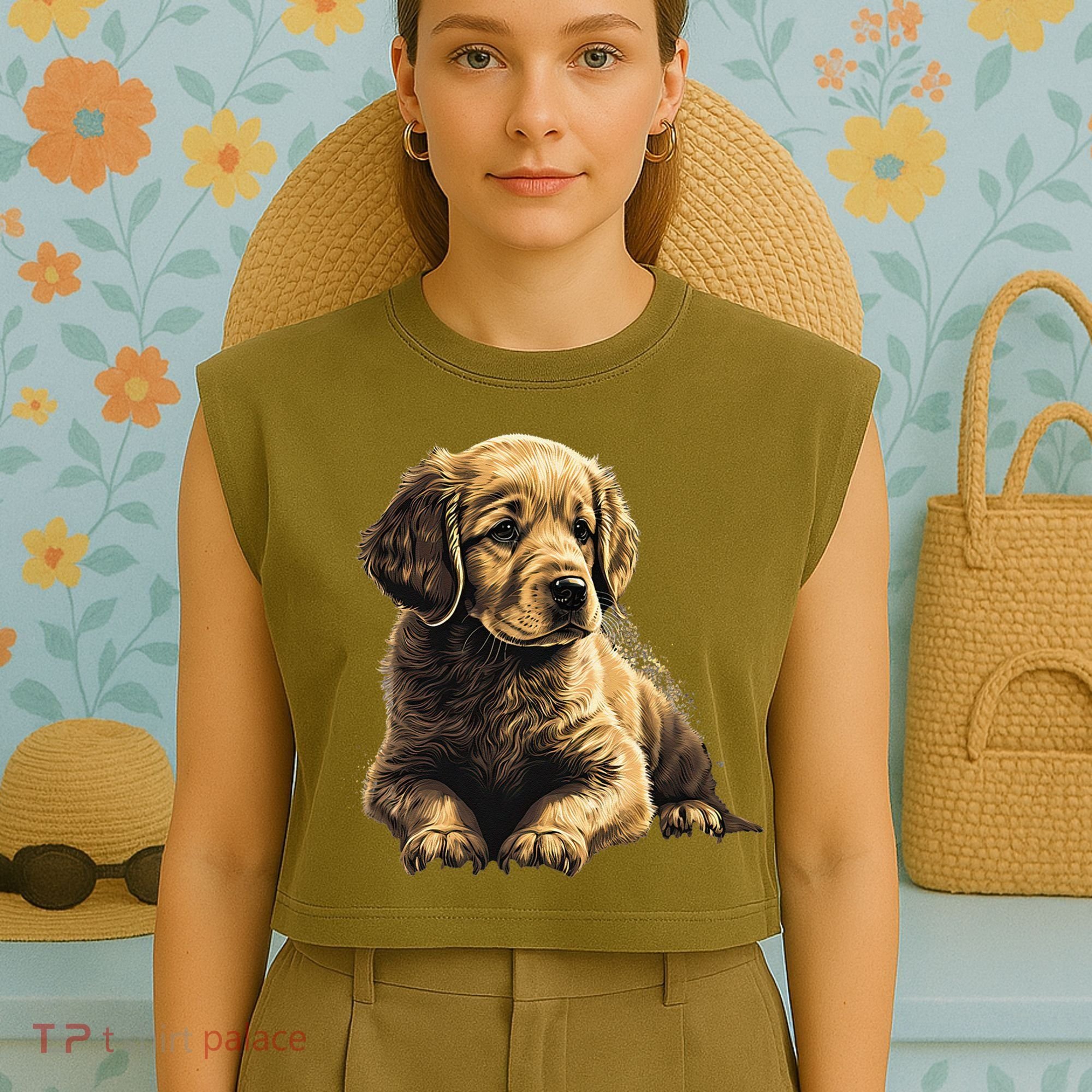 Funny Golden Retriever Puppy Puppies Garment-Dyed Women's Muscle Tee