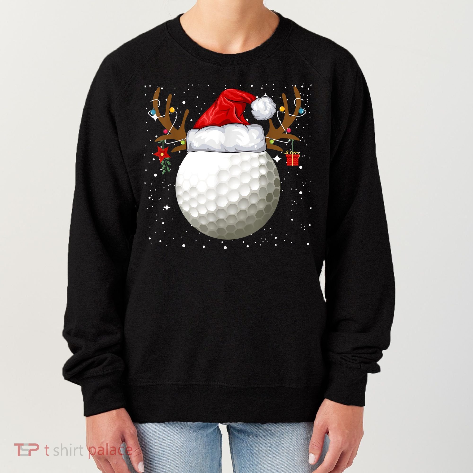 Funny Golf Reindeer Santa Hat Christmas Holiday Gifts TShirt Women's Sweatshirt