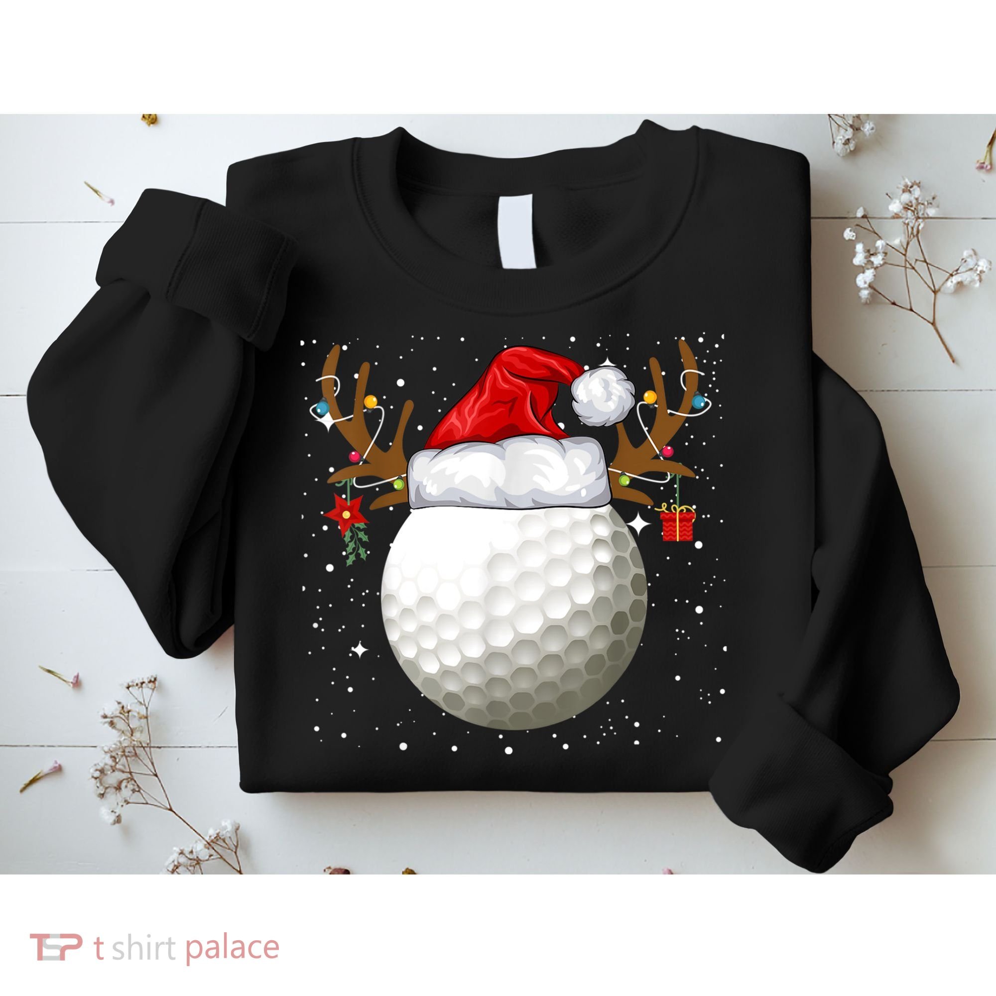 Funny Golf Reindeer Santa Hat Christmas Holiday Gifts TShirt Sweatshirt
