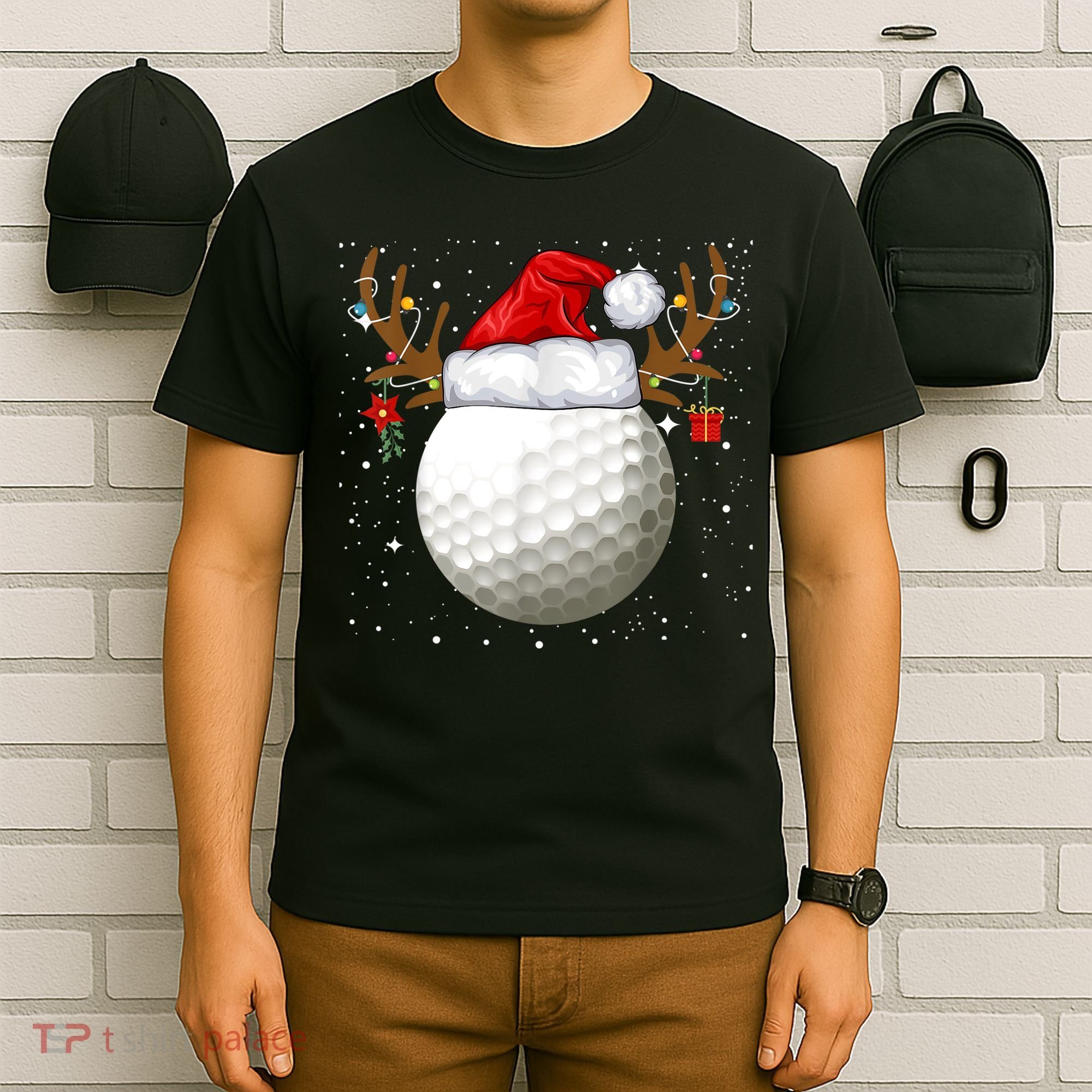 Funny Golf Reindeer Santa Hat Christmas Holiday Gifts TShirt T-Shirt