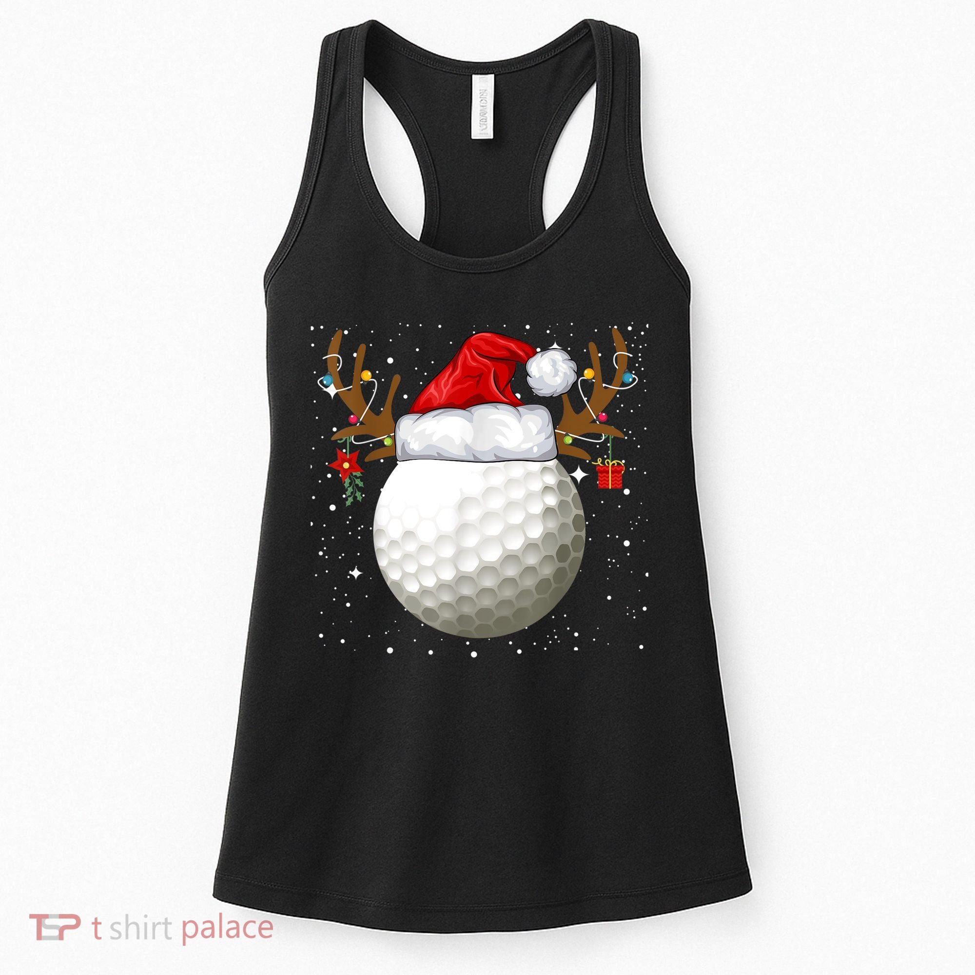 Funny Golf Reindeer Santa Hat Christmas Holiday Gifts TShirt Women's Tank Top