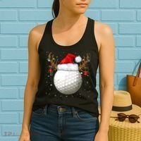Funny Golf Reindeer Santa Hat Christmas Holiday Gifts TShirt Women's Tank Top thumb 2