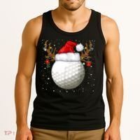Funny Golf Reindeer Santa Hat Christmas Holiday Gifts TShirt Tank Top thumb 3