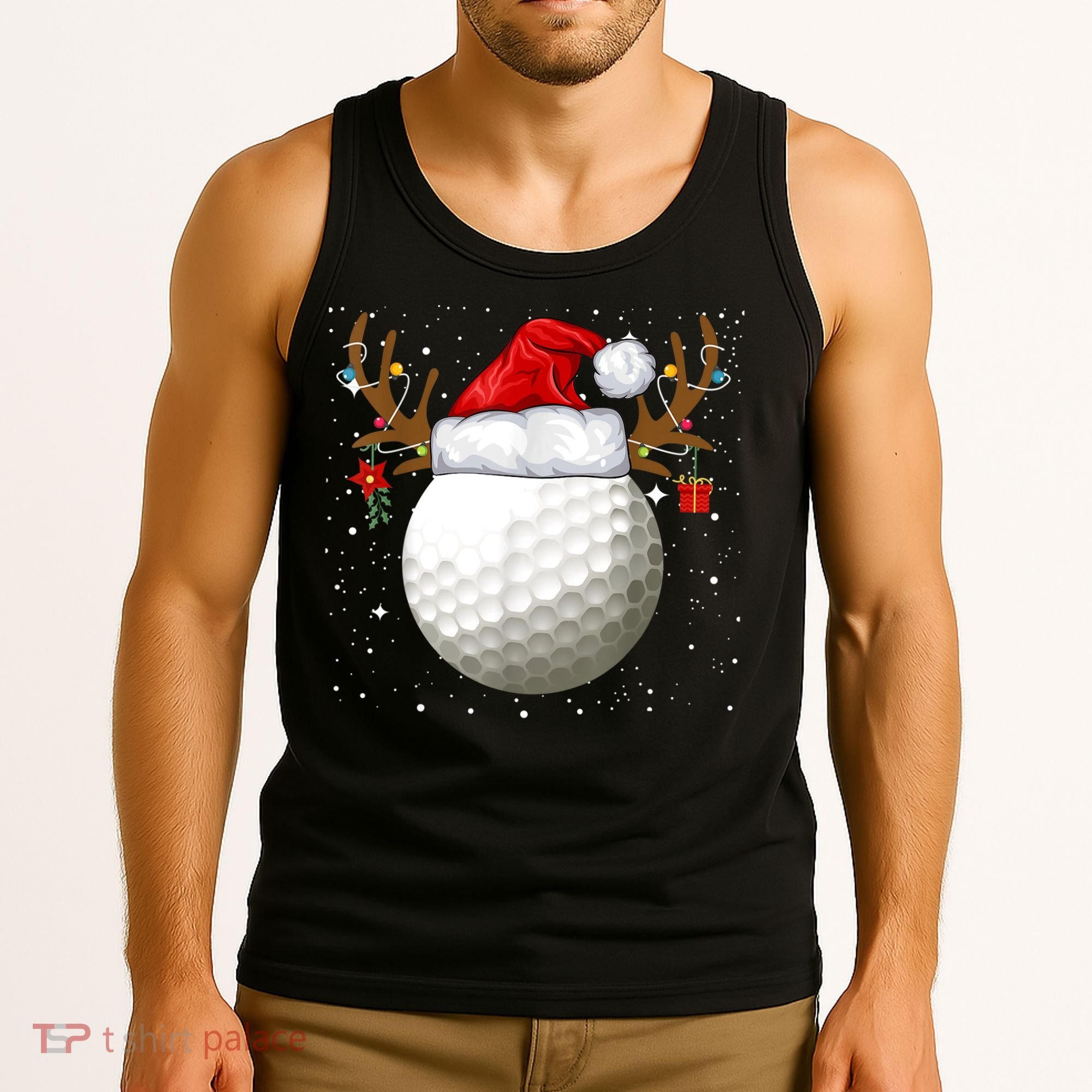 Funny Golf Reindeer Santa Hat Christmas Holiday Gifts TShirt Tank Top