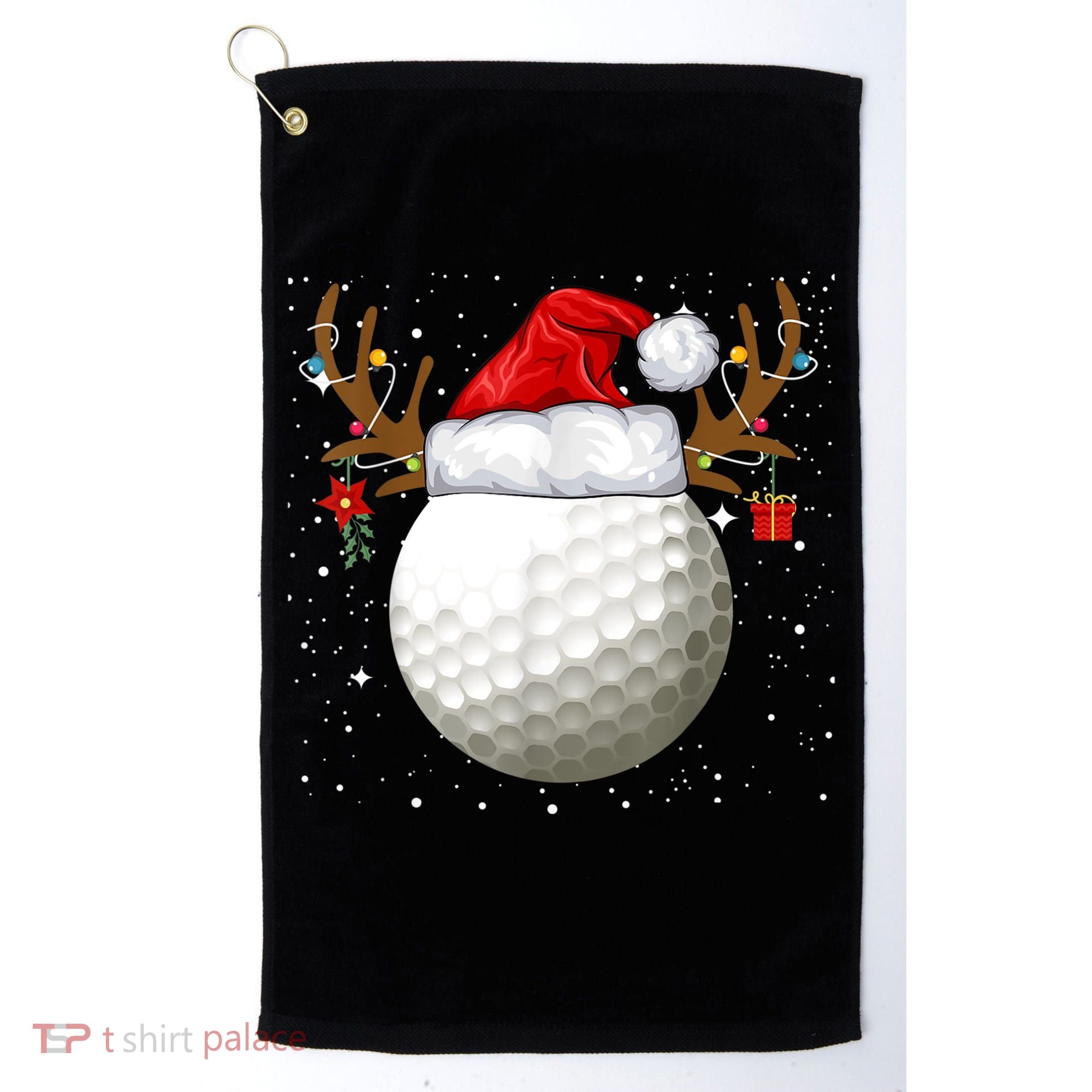 Funny Golf Reindeer Santa Hat Christmas Holiday Gifts TShirt Golf Towel