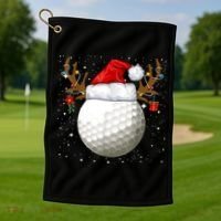 Funny Golf Reindeer Santa Hat Christmas Holiday Gifts TShirt Golf Towel thumb 1