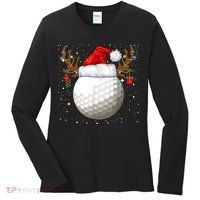 Funny Golf Reindeer Santa Hat Christmas Holiday Gifts TShirt Women's Long Sleeve Shirt thumb 0