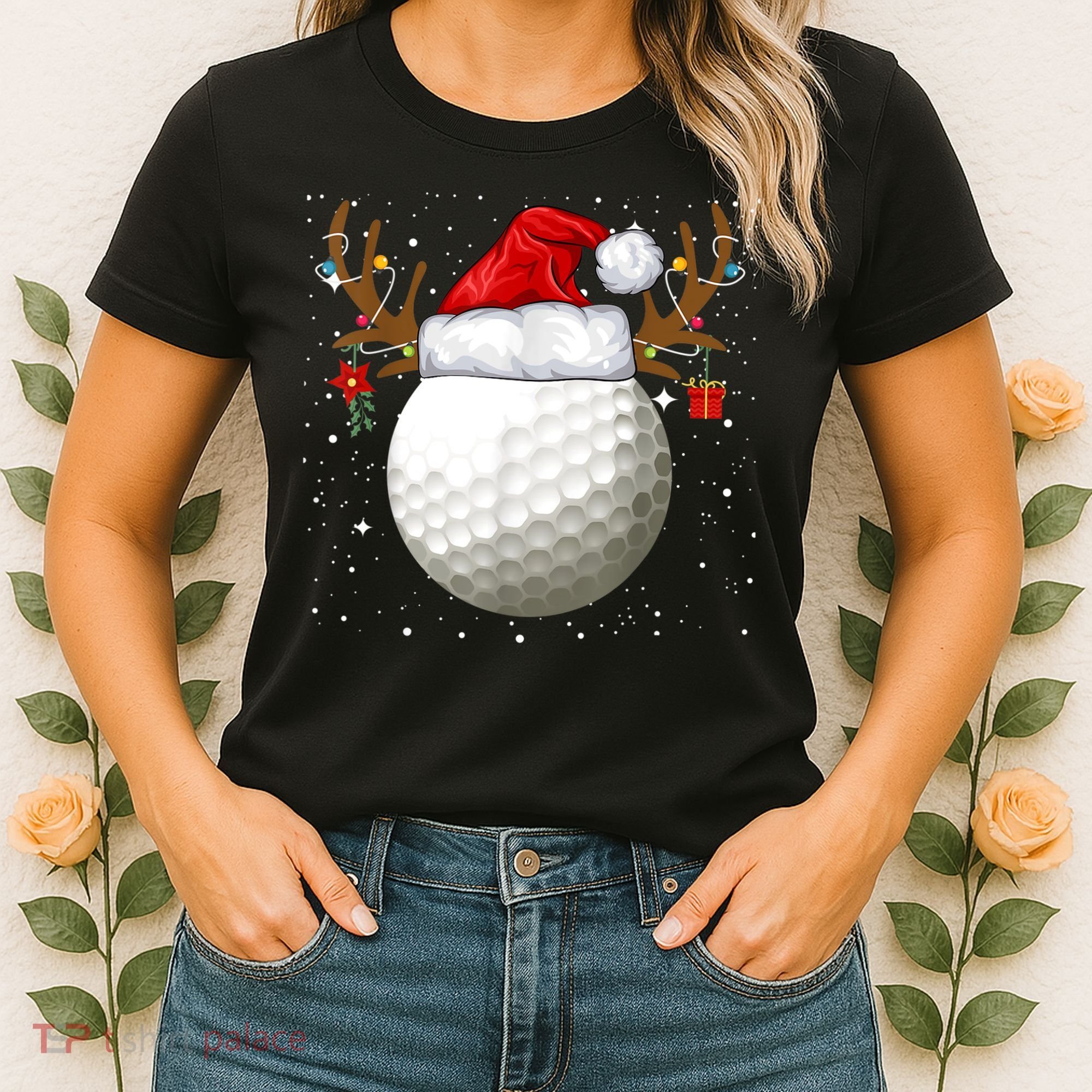 Funny Golf Reindeer Santa Hat Christmas Holiday Gifts TShirt Women's T-Shirt