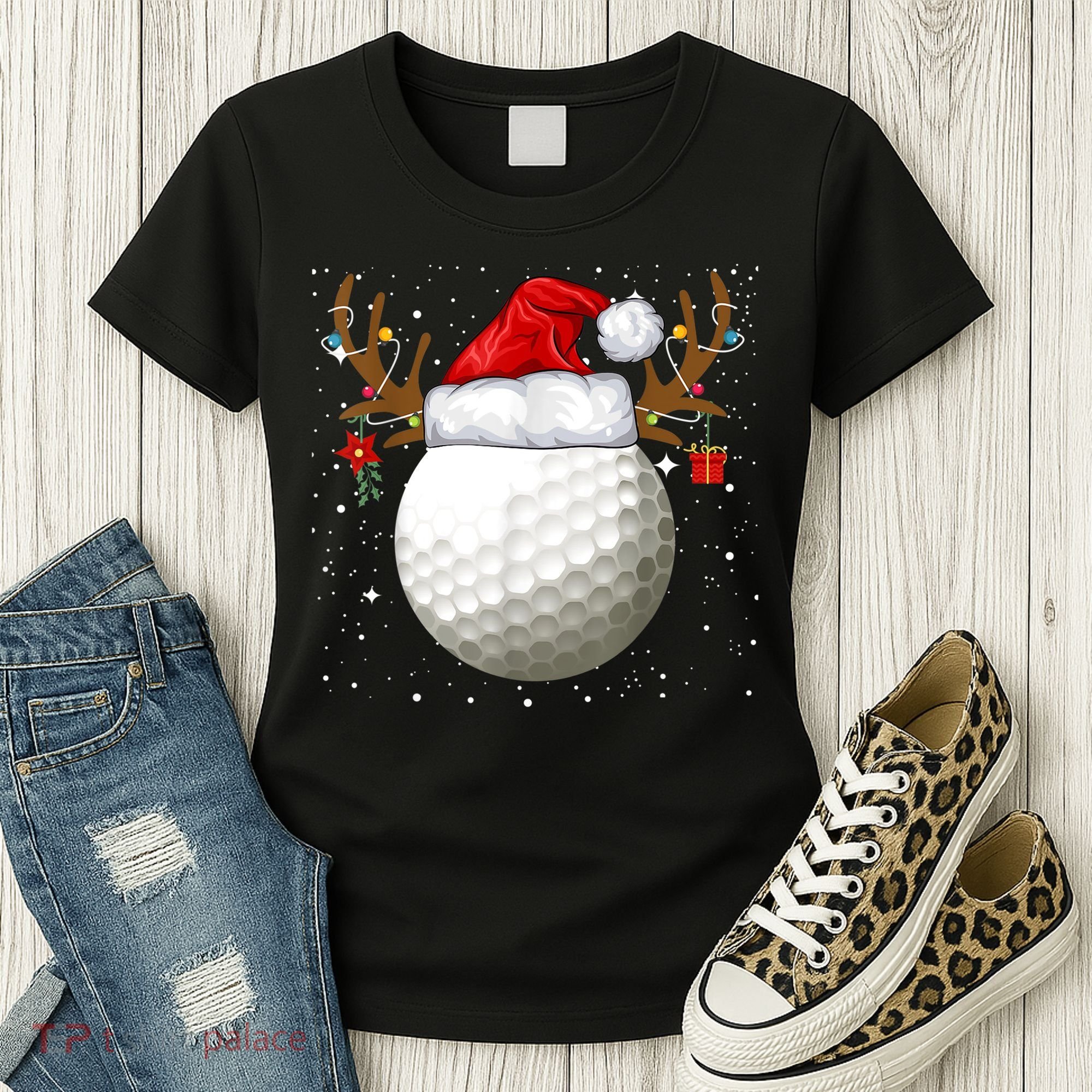 Funny Golf Reindeer Santa Hat Christmas Holiday Gifts TShirt Women's T-Shirt