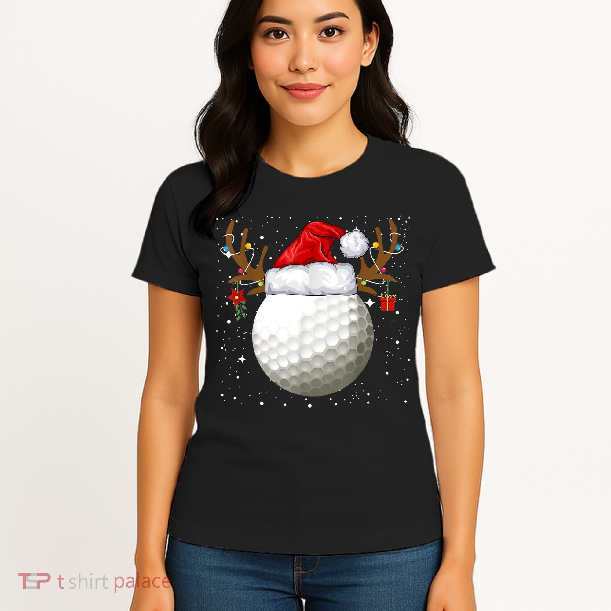 Funny Golf Reindeer Santa Hat Christmas Holiday Gifts TShirt Women's T-Shirt