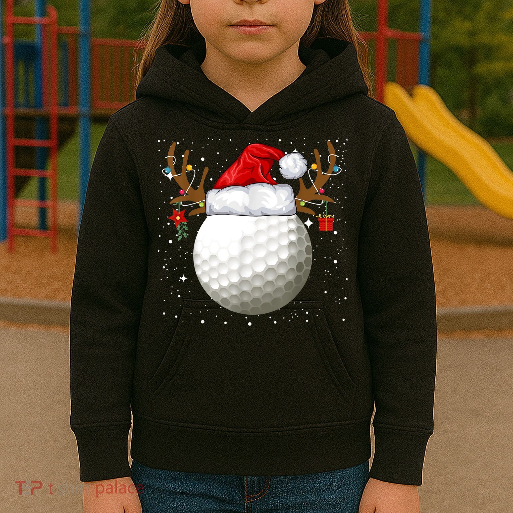 Funny Golf Reindeer Santa Hat Christmas Holiday Gifts TShirt Kids Hoodie